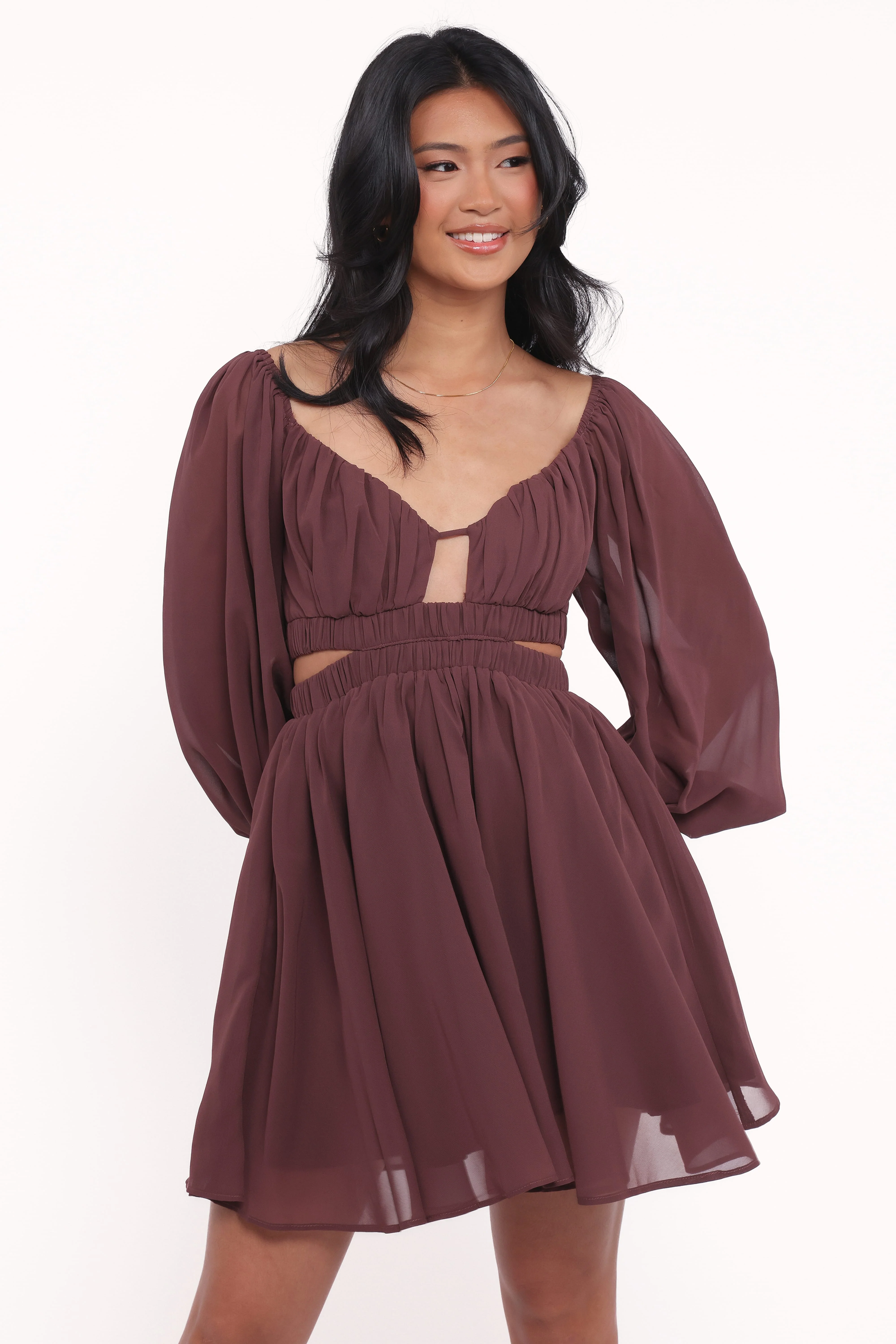 Katniss Long Sleeve Mini Dress - Chocolate - Image 2