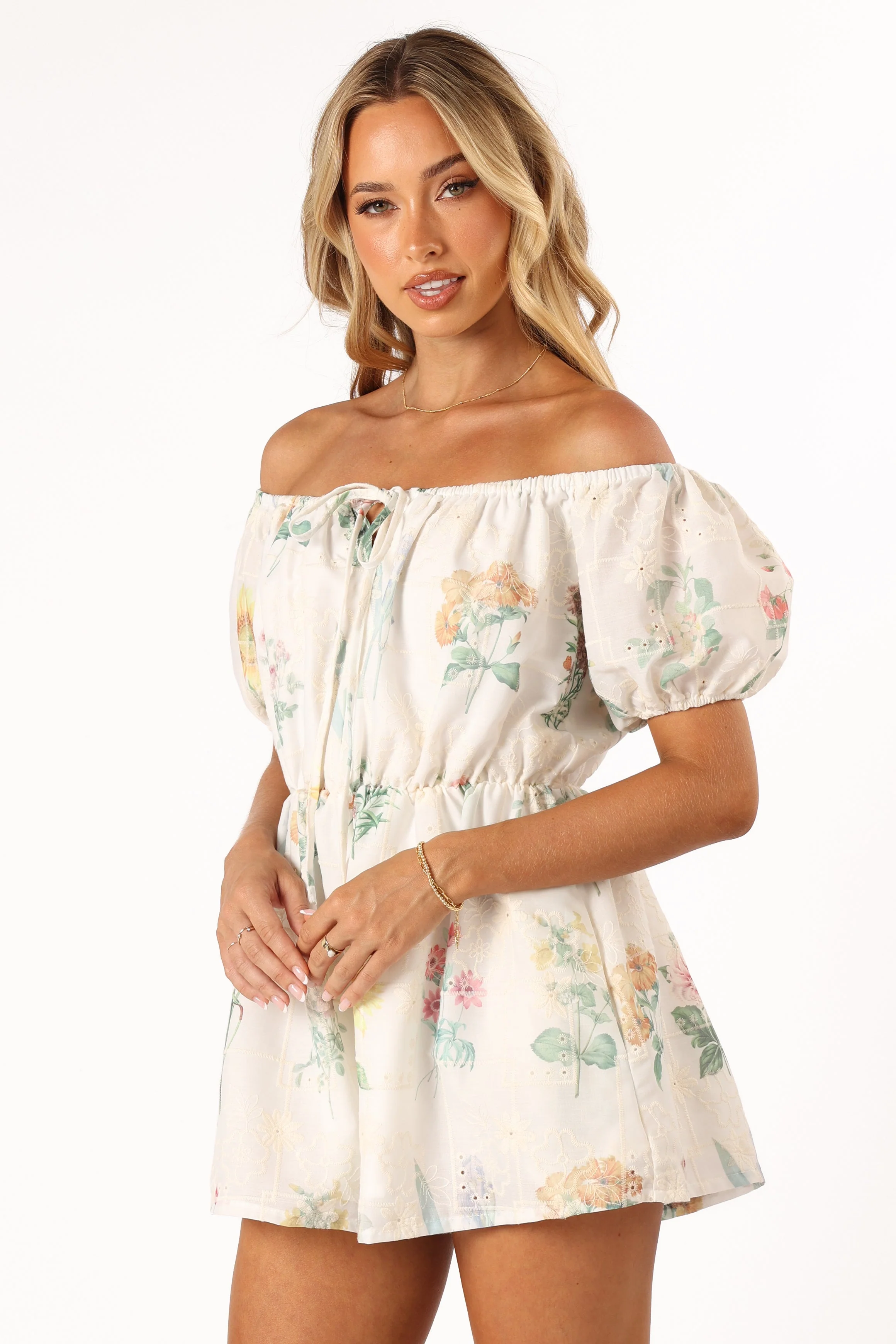 Keleigh Off Shoulder Playsuit - White Floral - Image 5