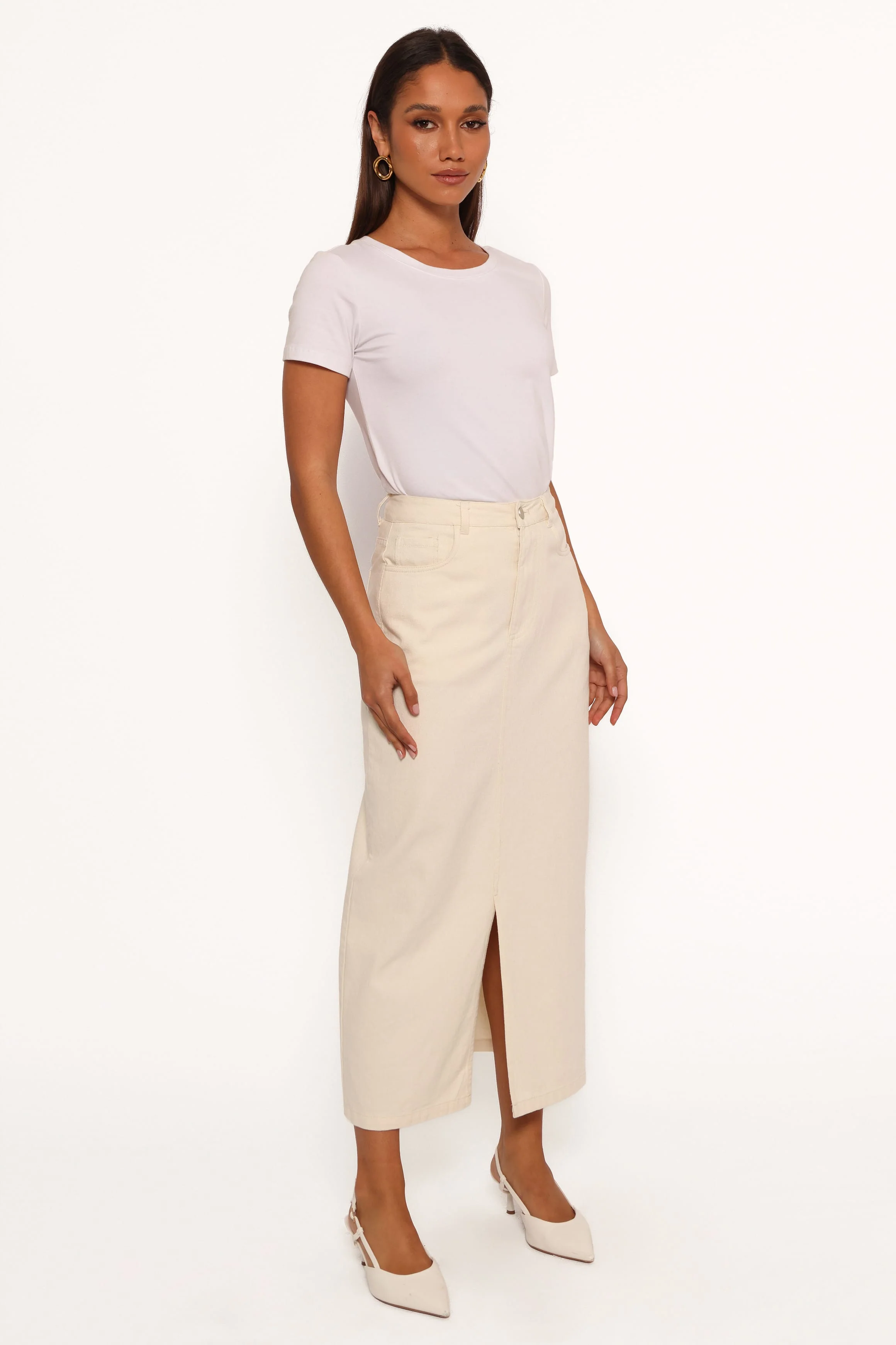 Kellen Corduroy Midi Skirt - Cream - Image 5