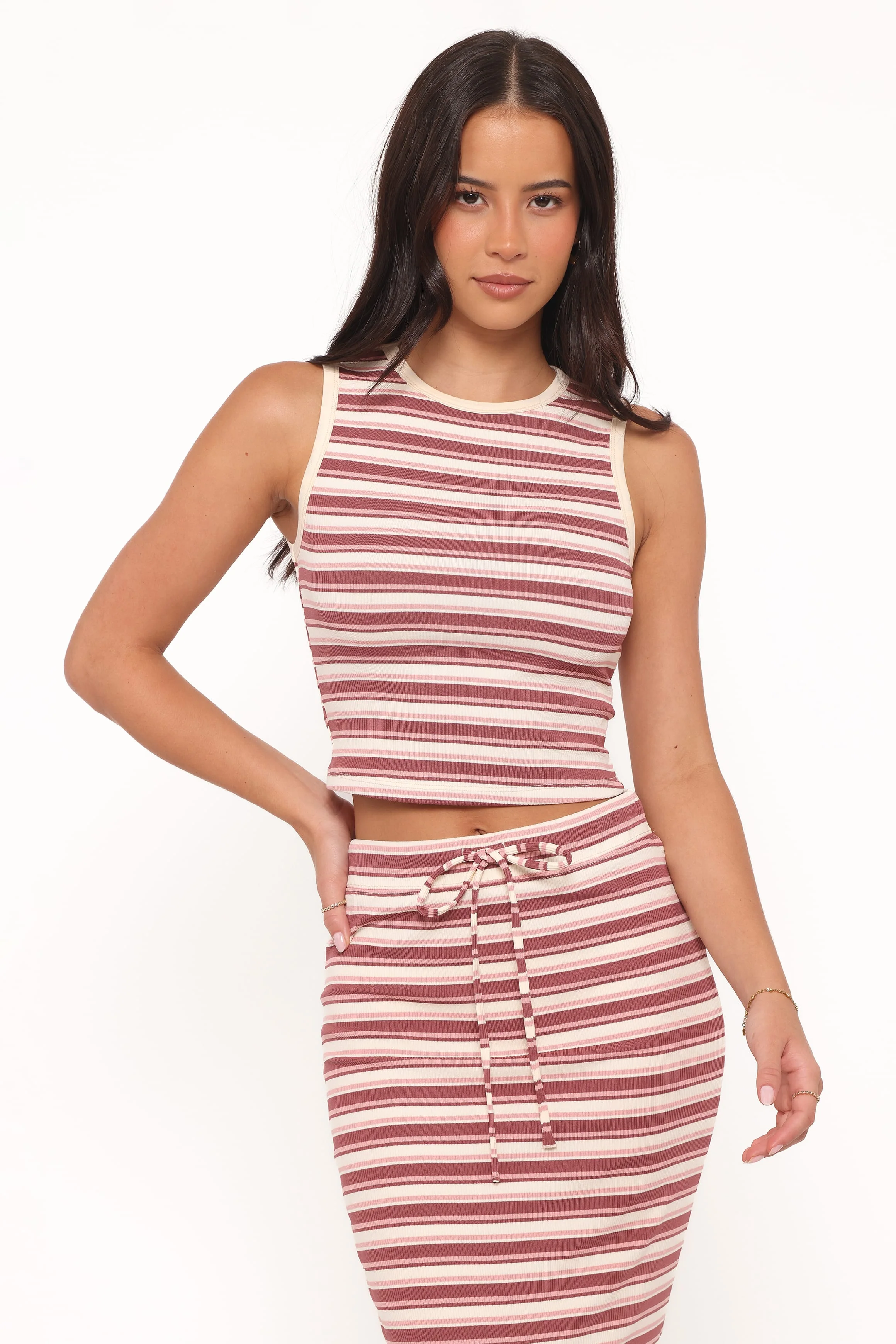 Kelly Maxi Skirt Set - Burgundy/Pink Stripe - Image 3