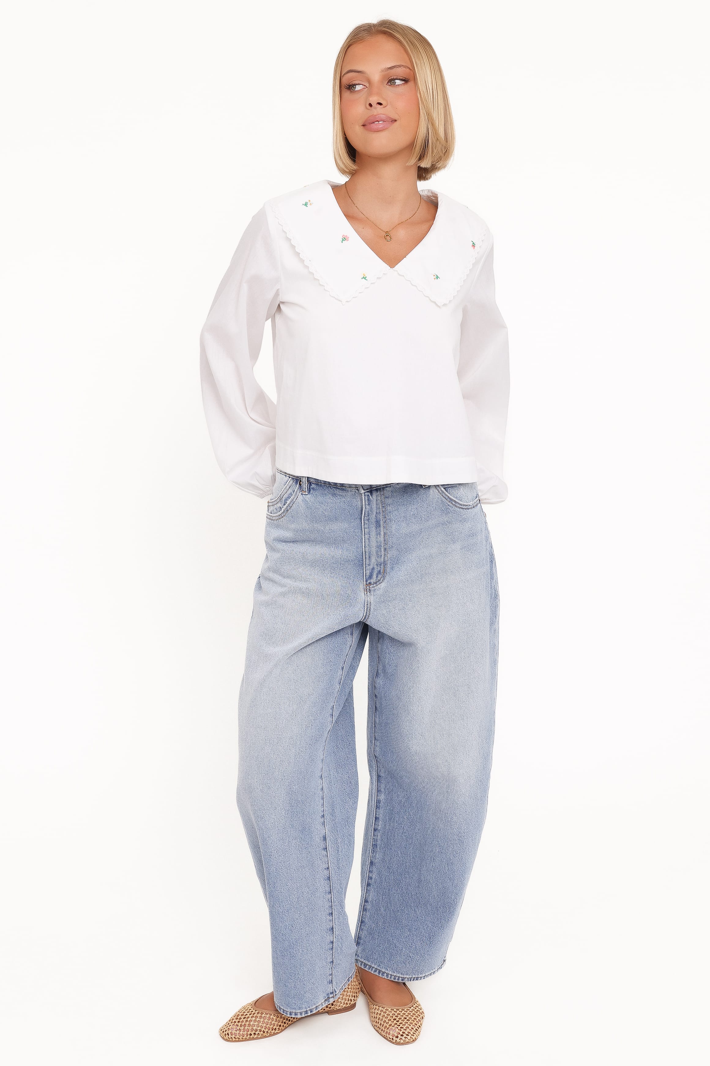 Kenna Embroidered Long Sleeve Top - White Floral - Image 6