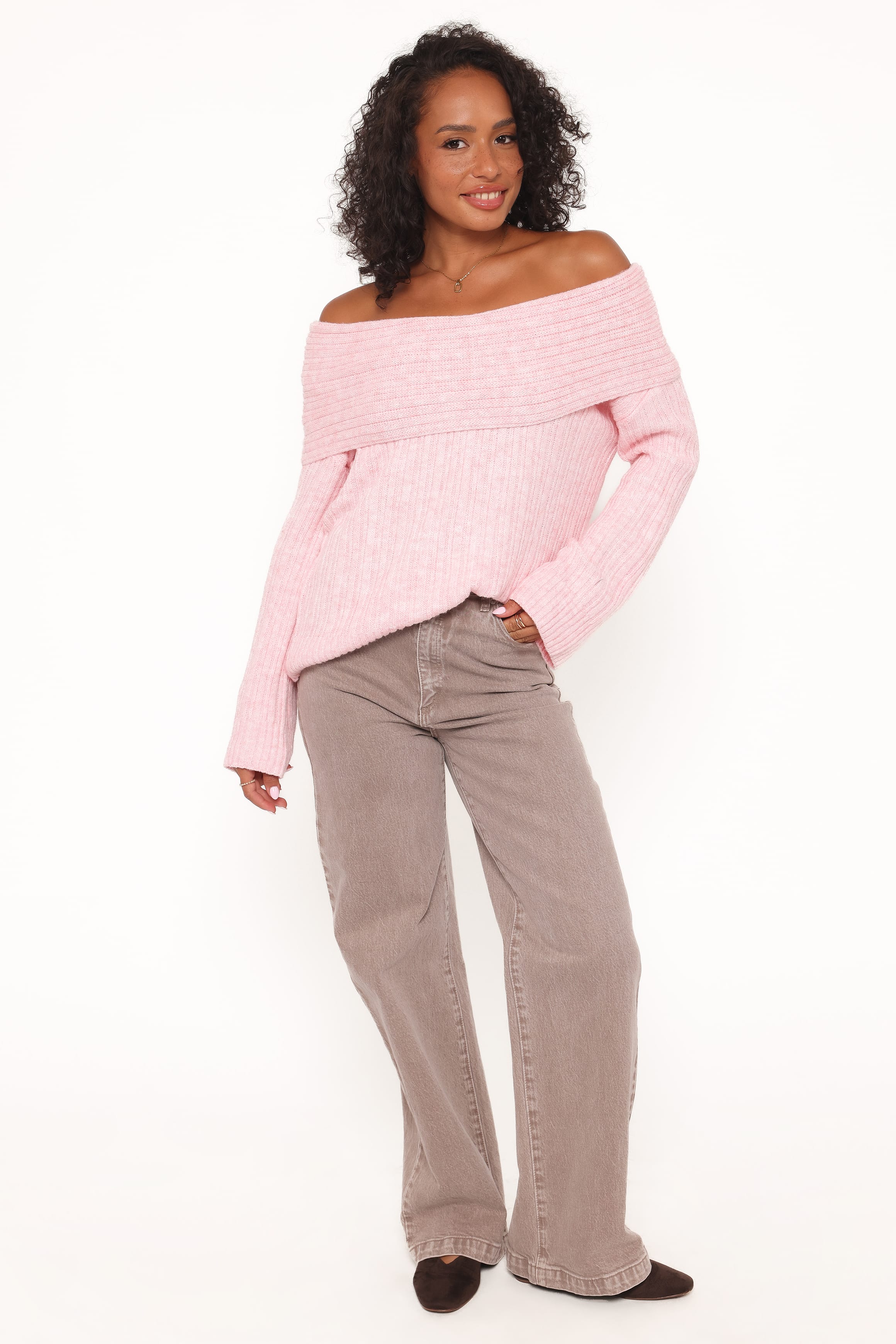 Kenny Off Shoulder Knit Sweater - Light Pink - Image 5