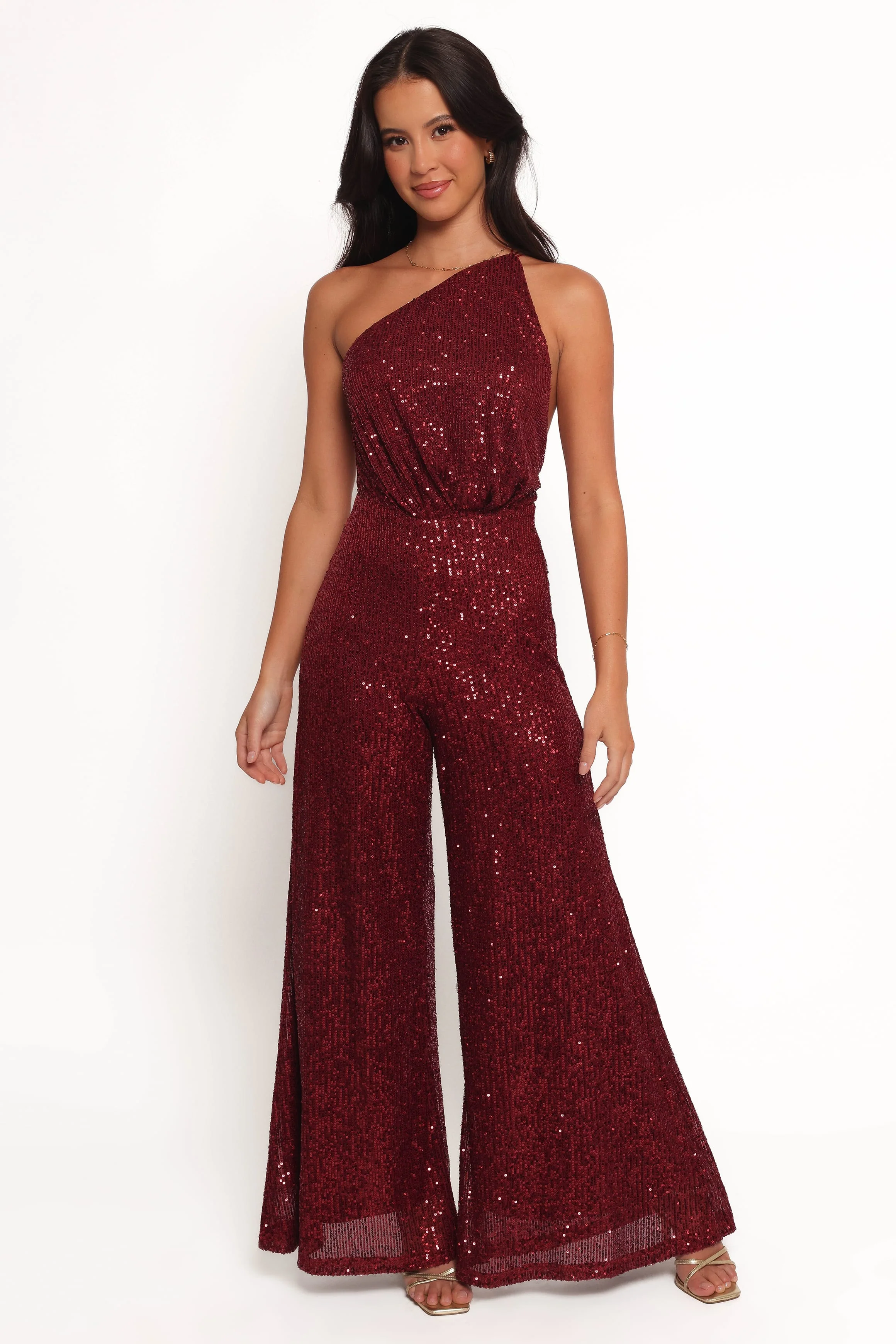 Khianna Sequin One Shoulder Jumpsuit - Red - Image 3