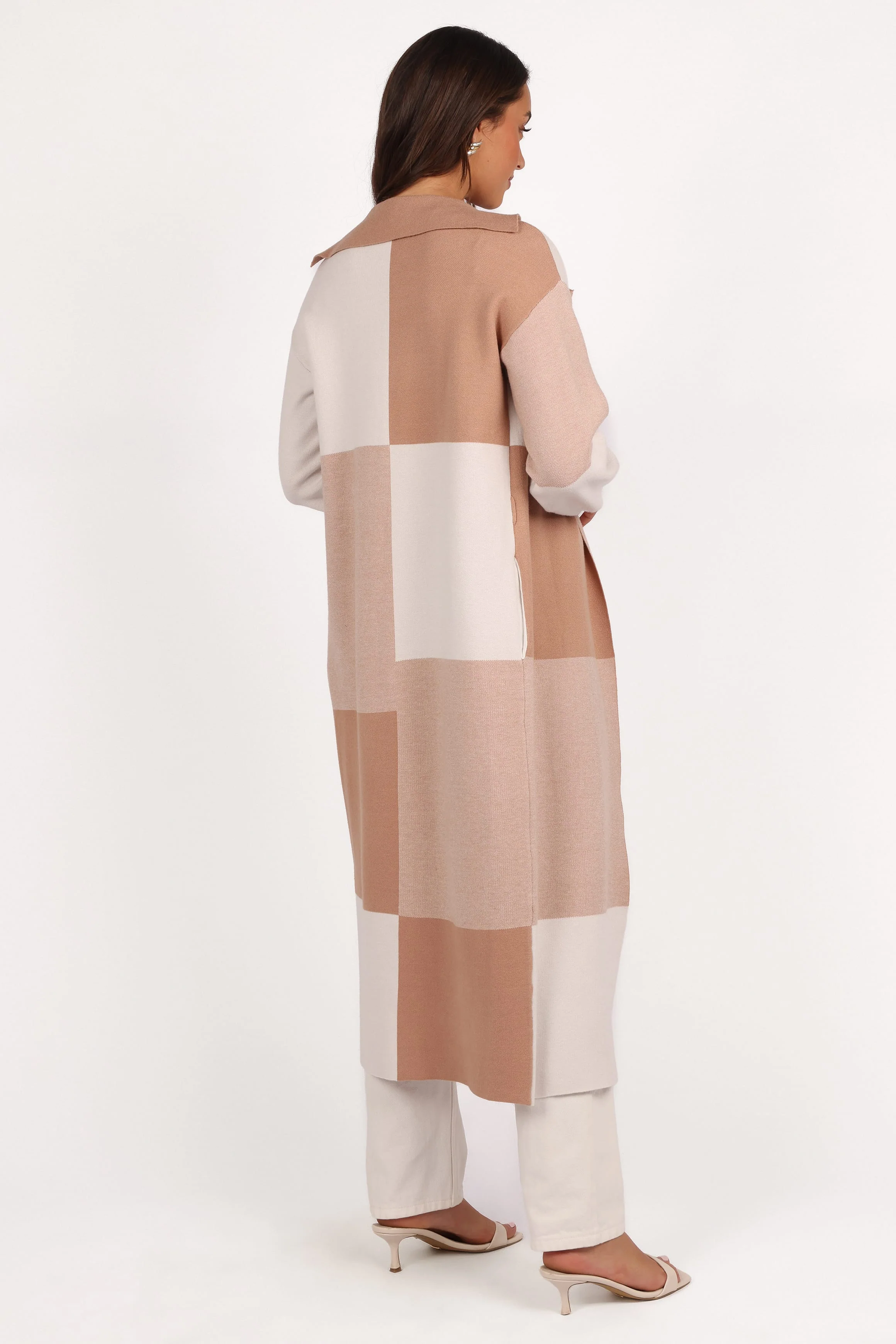 Kingston Large Check Long Cardigan - Beige Check - Image 4