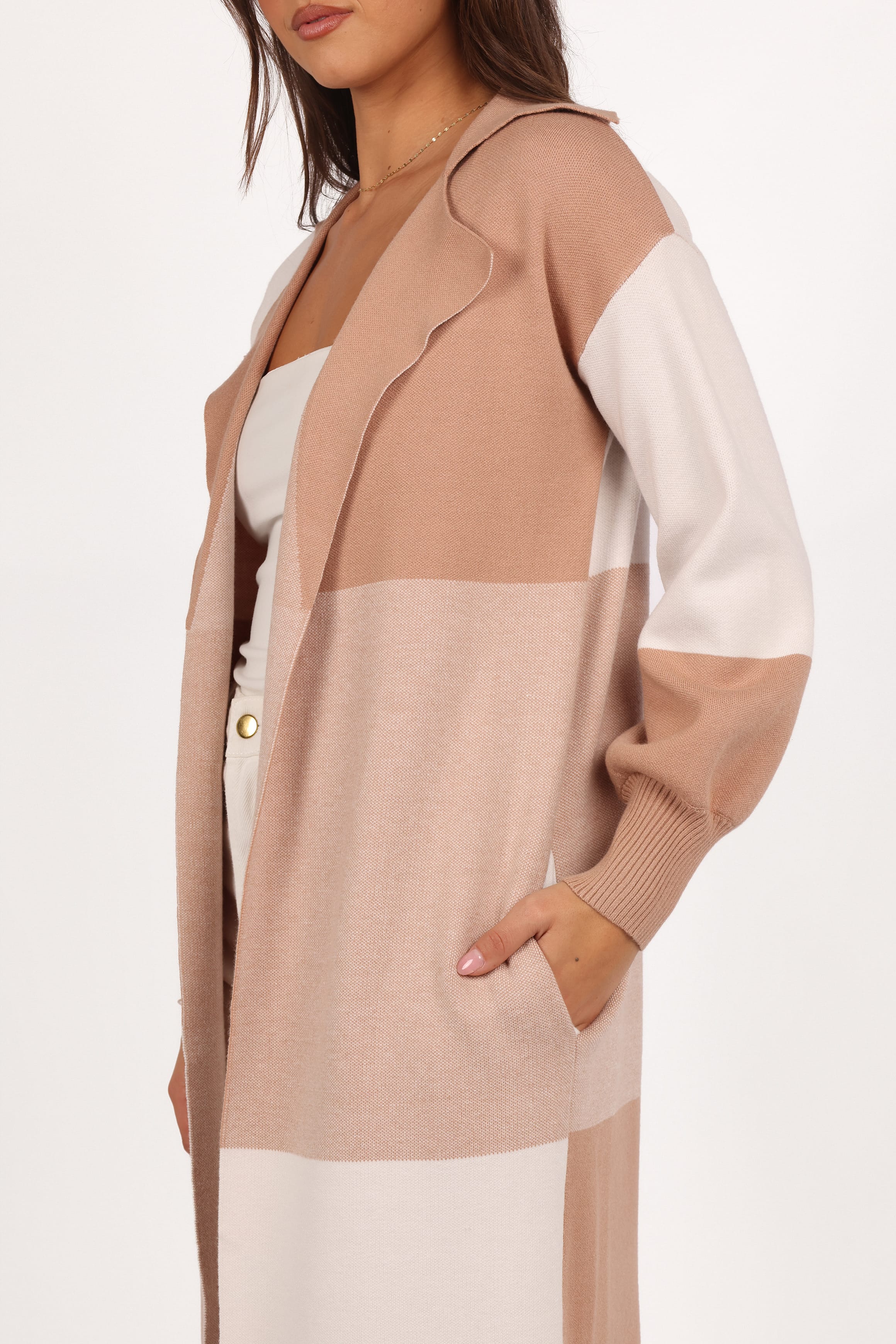 Kingston Large Check Long Cardigan - Beige Check - Image 6
