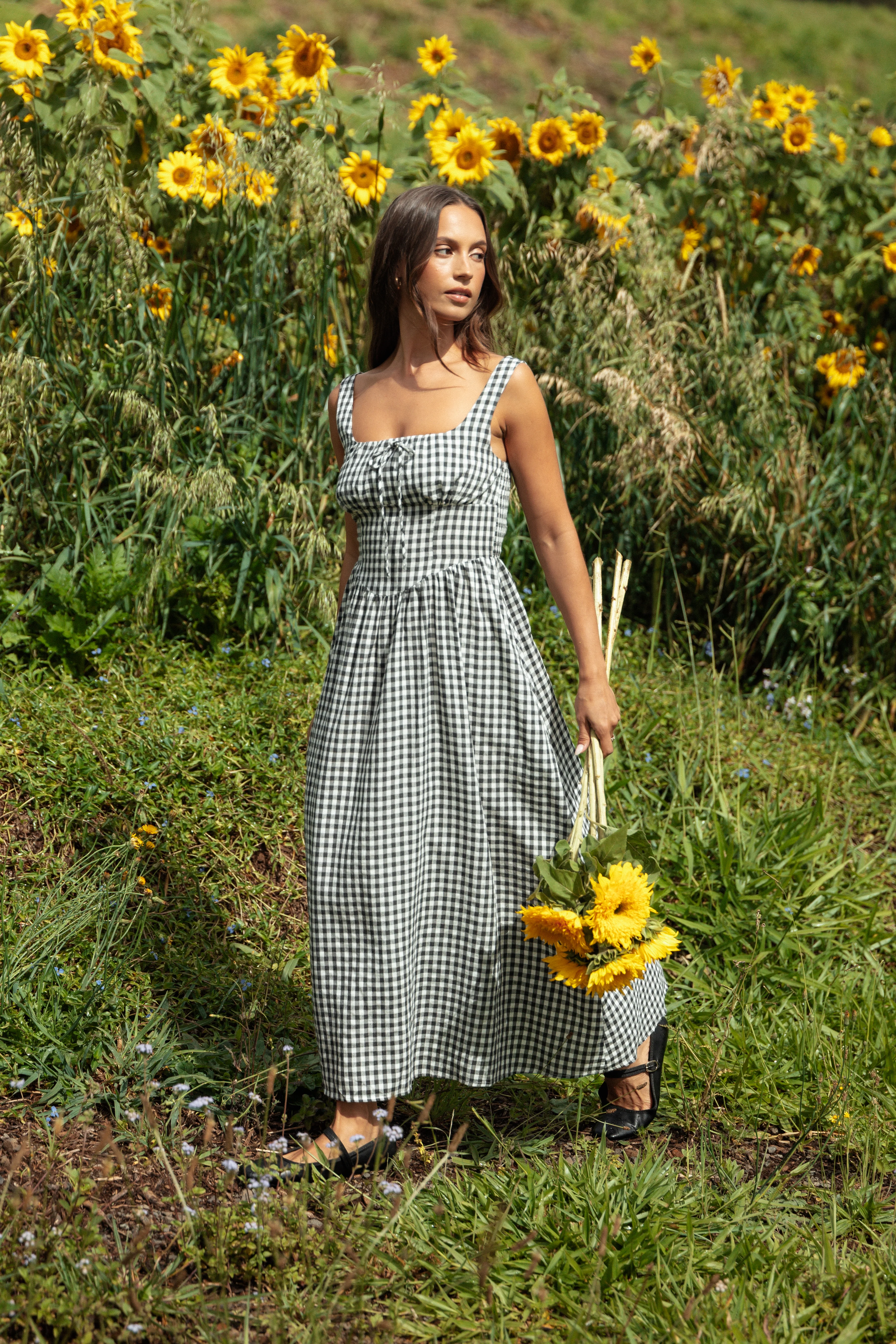 Kinslee Midi Dress - Black Gingham - Image 2