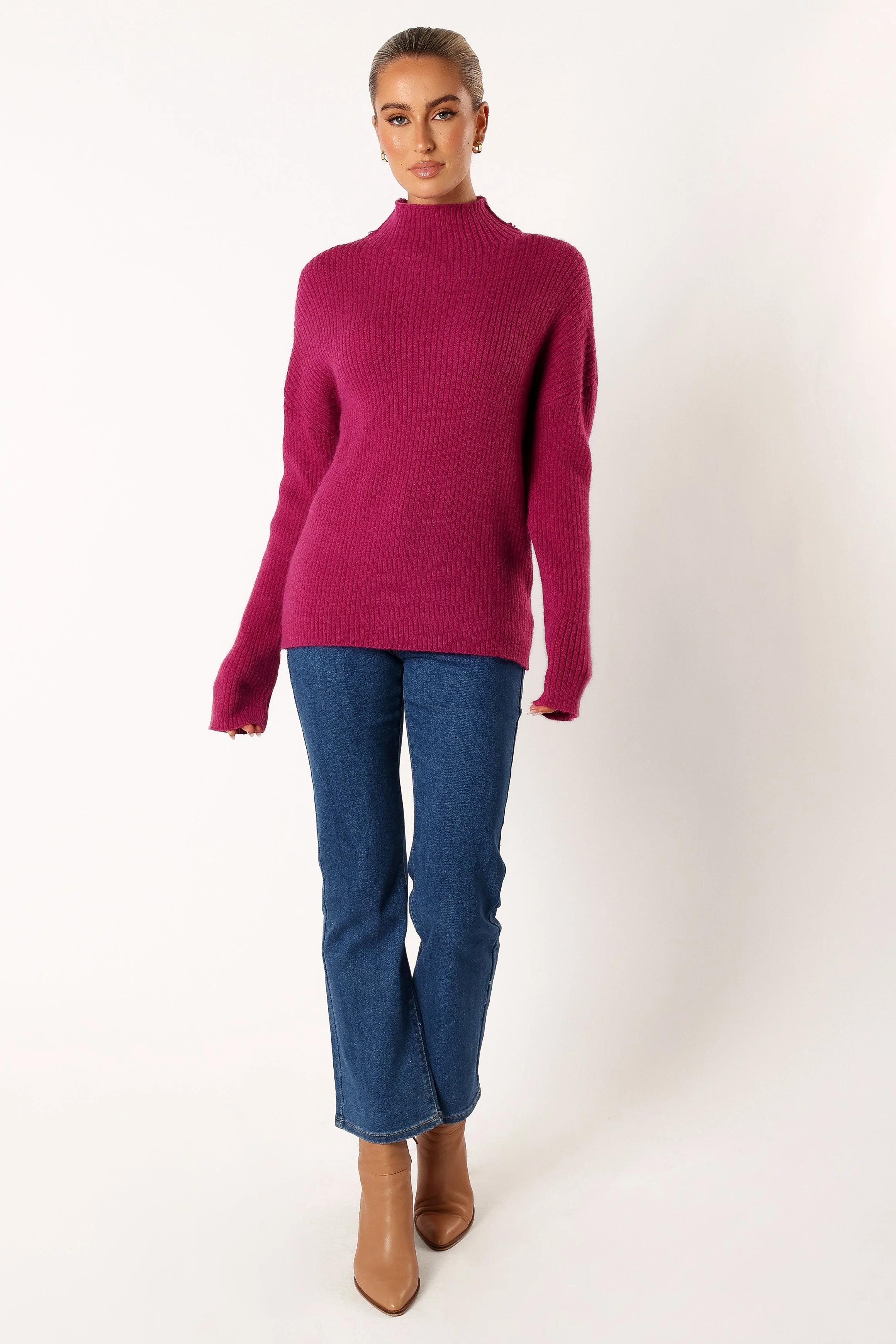 Kora Mock Neck Knit Sweater - Plum - Image 9