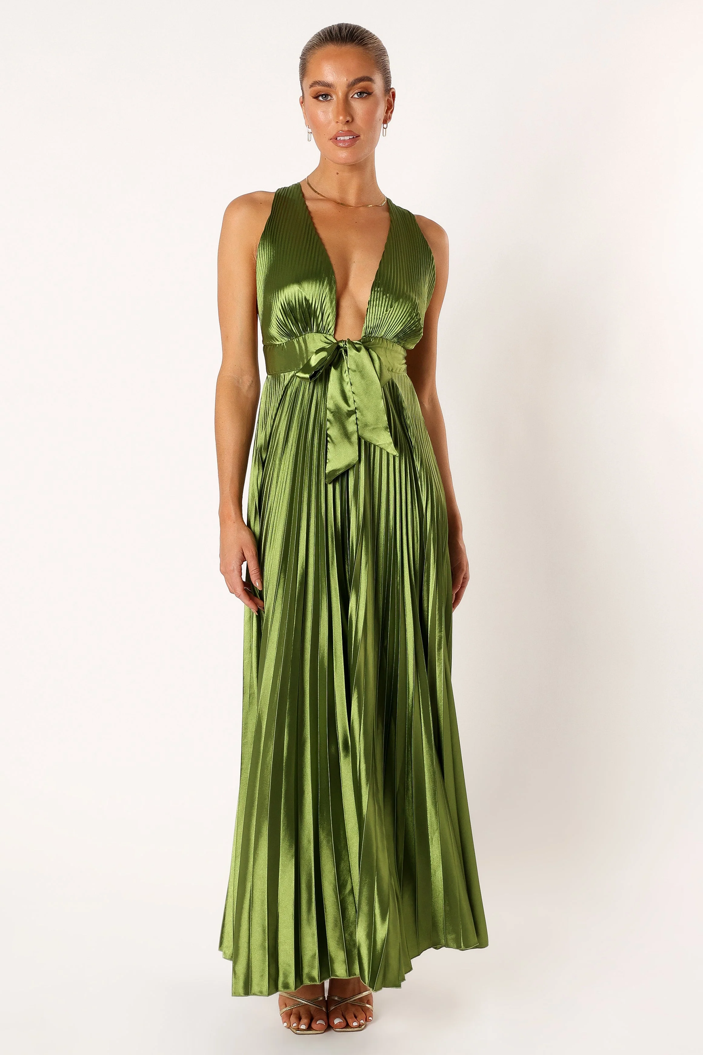 Kris Pleated Maxi Dress - Martini Olive - Image 2