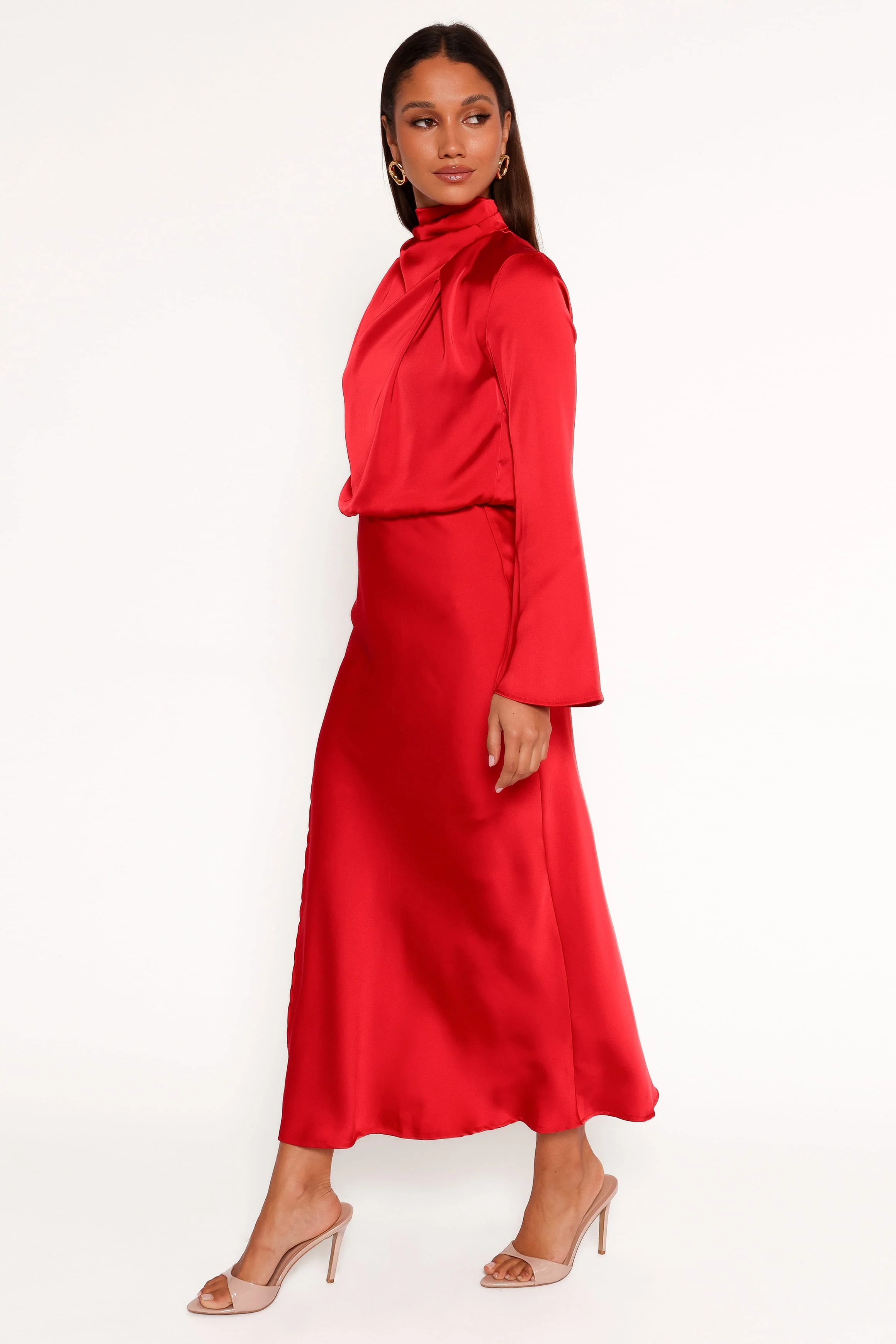 Kristyn Long Sleeve Midi Dress - Red - Image 4