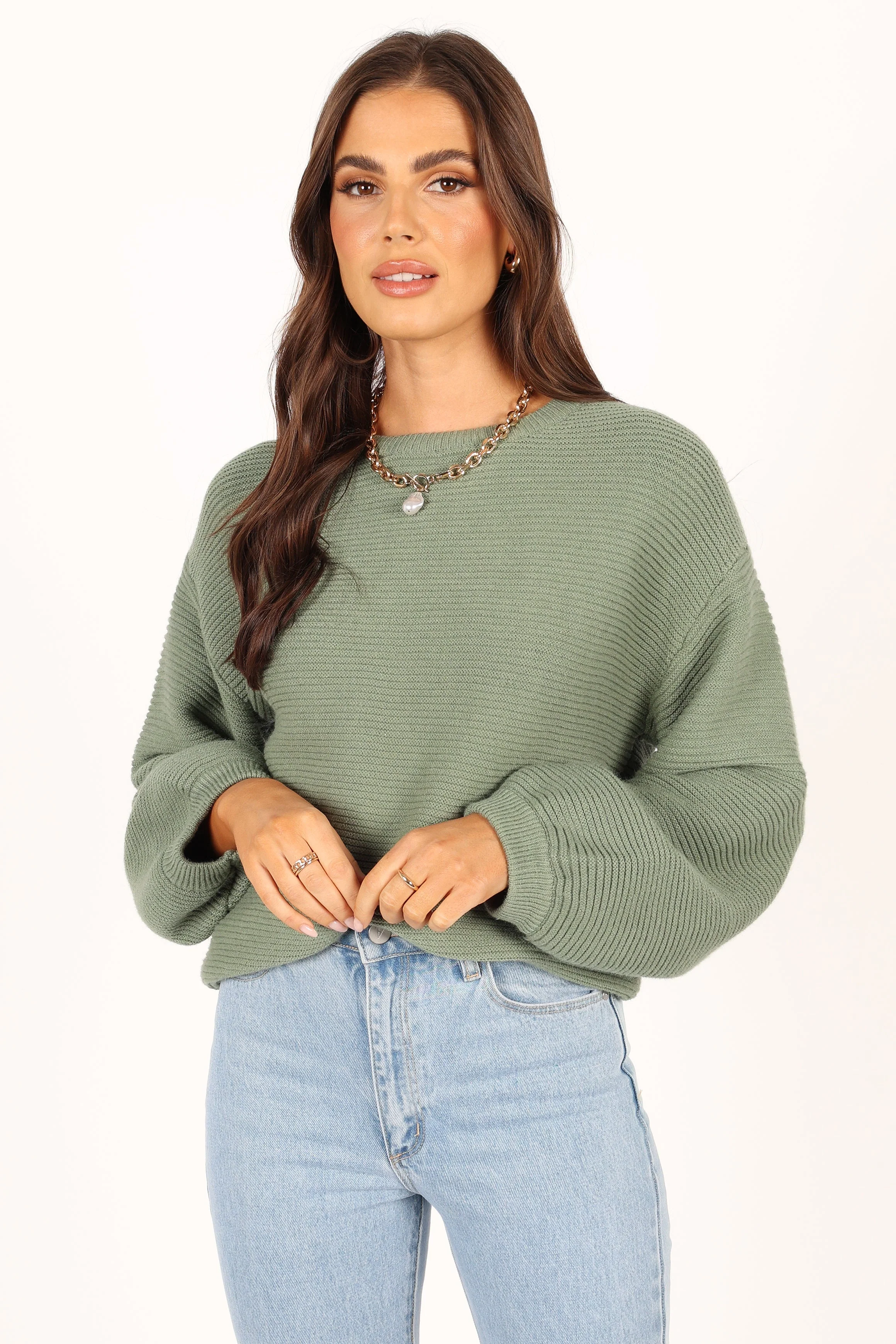Lakelyn Textured Knit Sweater - Khaki - Image 5