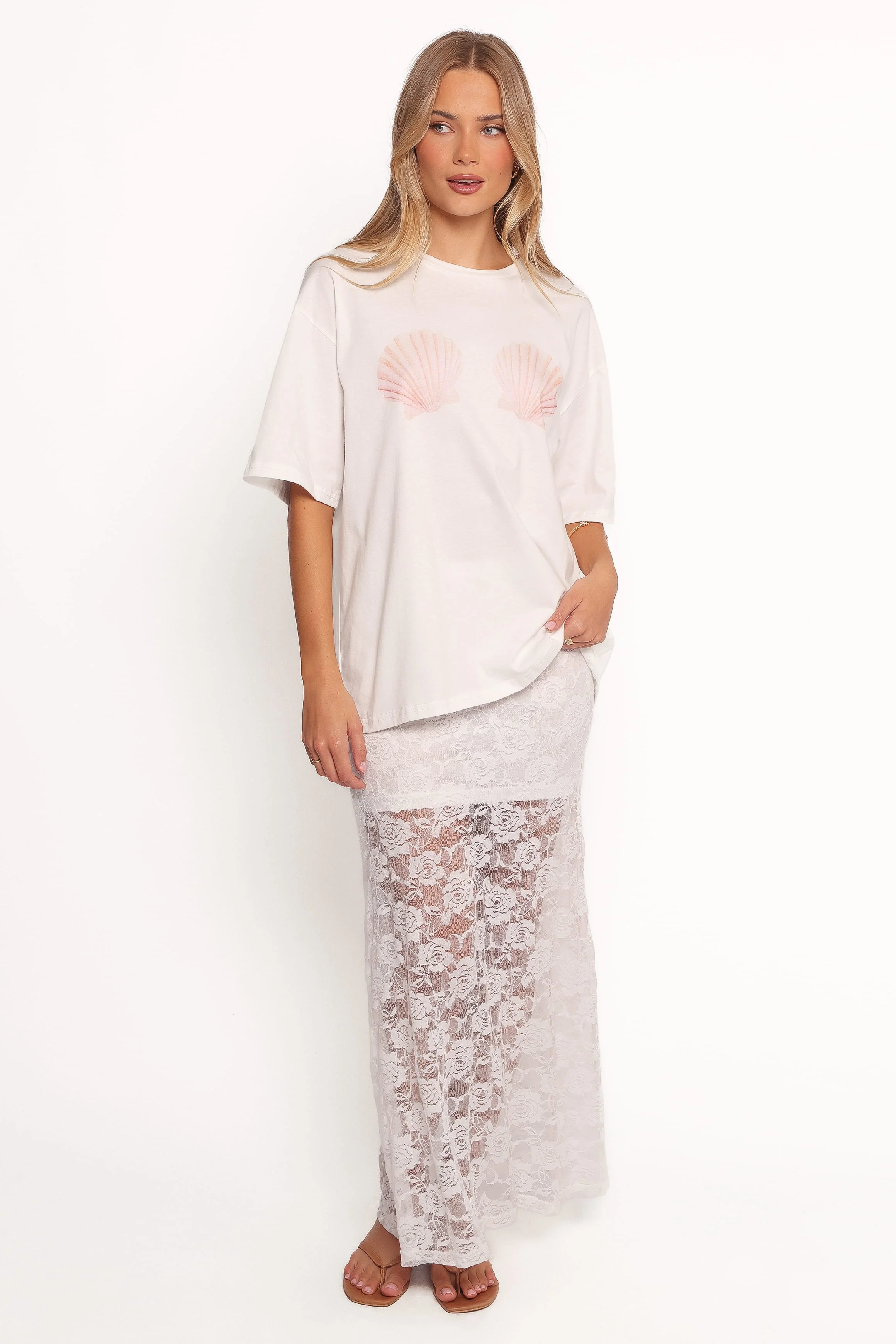 Laken Sheer Lace Maxi Skirt - White