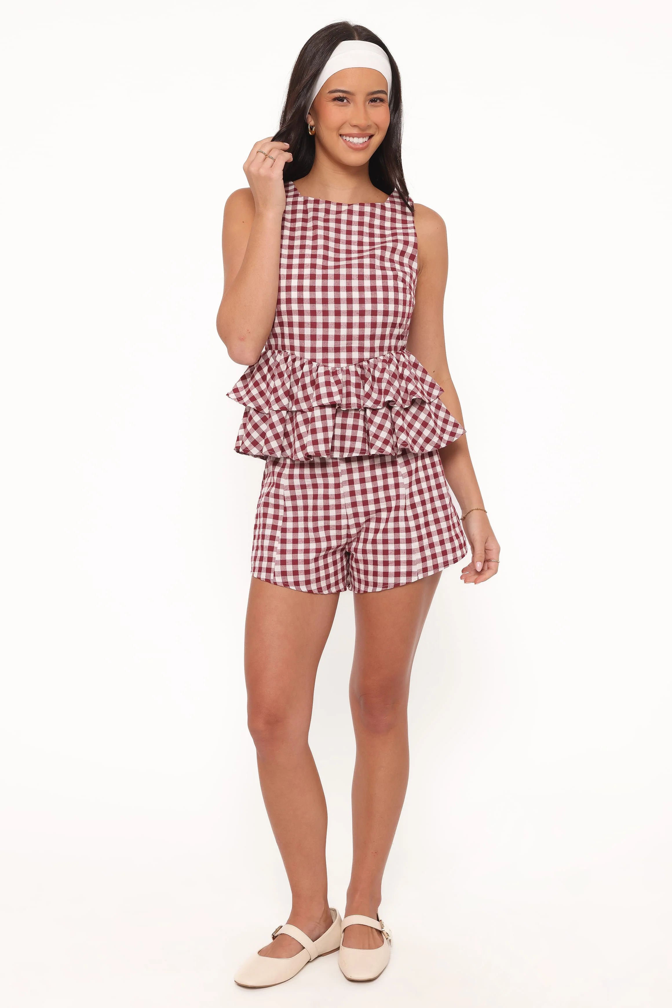 Landon Fitted Shorts - Burgundy Gingham - Image 2