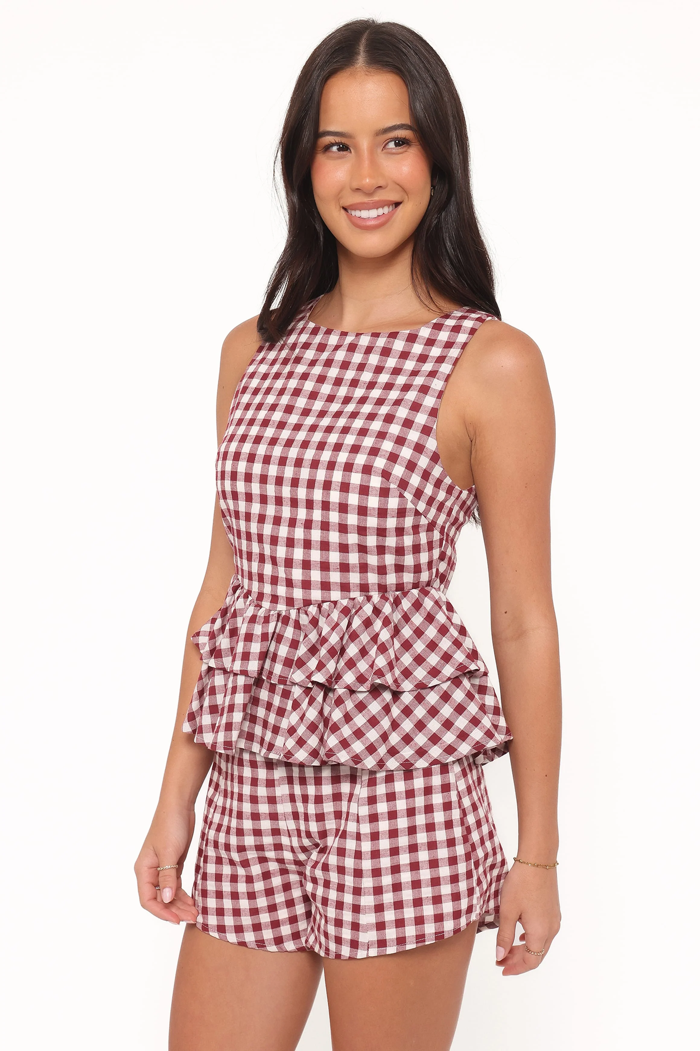 Landon Fitted Shorts - Burgundy Gingham - Image 4