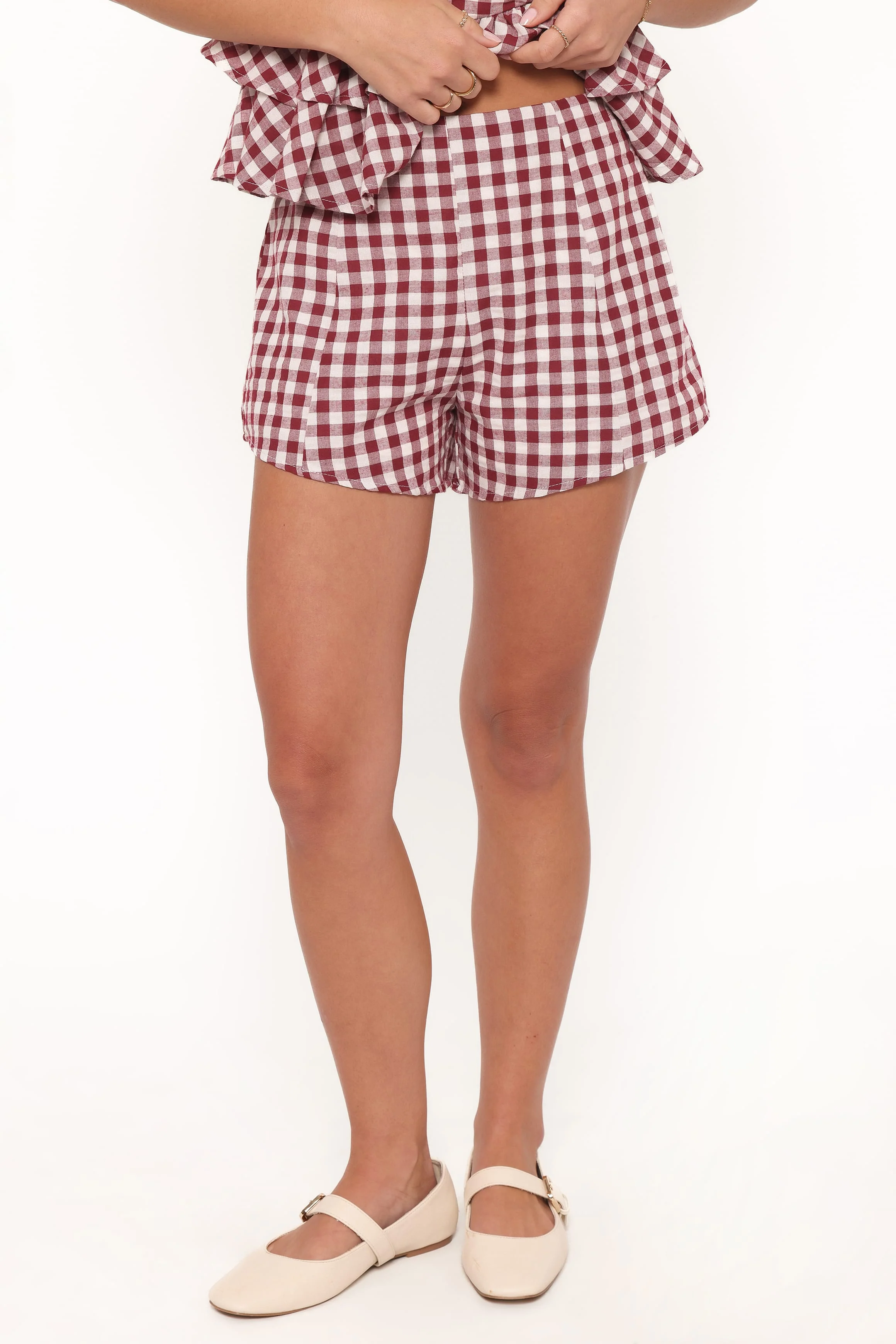 Landon Fitted Shorts - Burgundy Gingham - Image 8