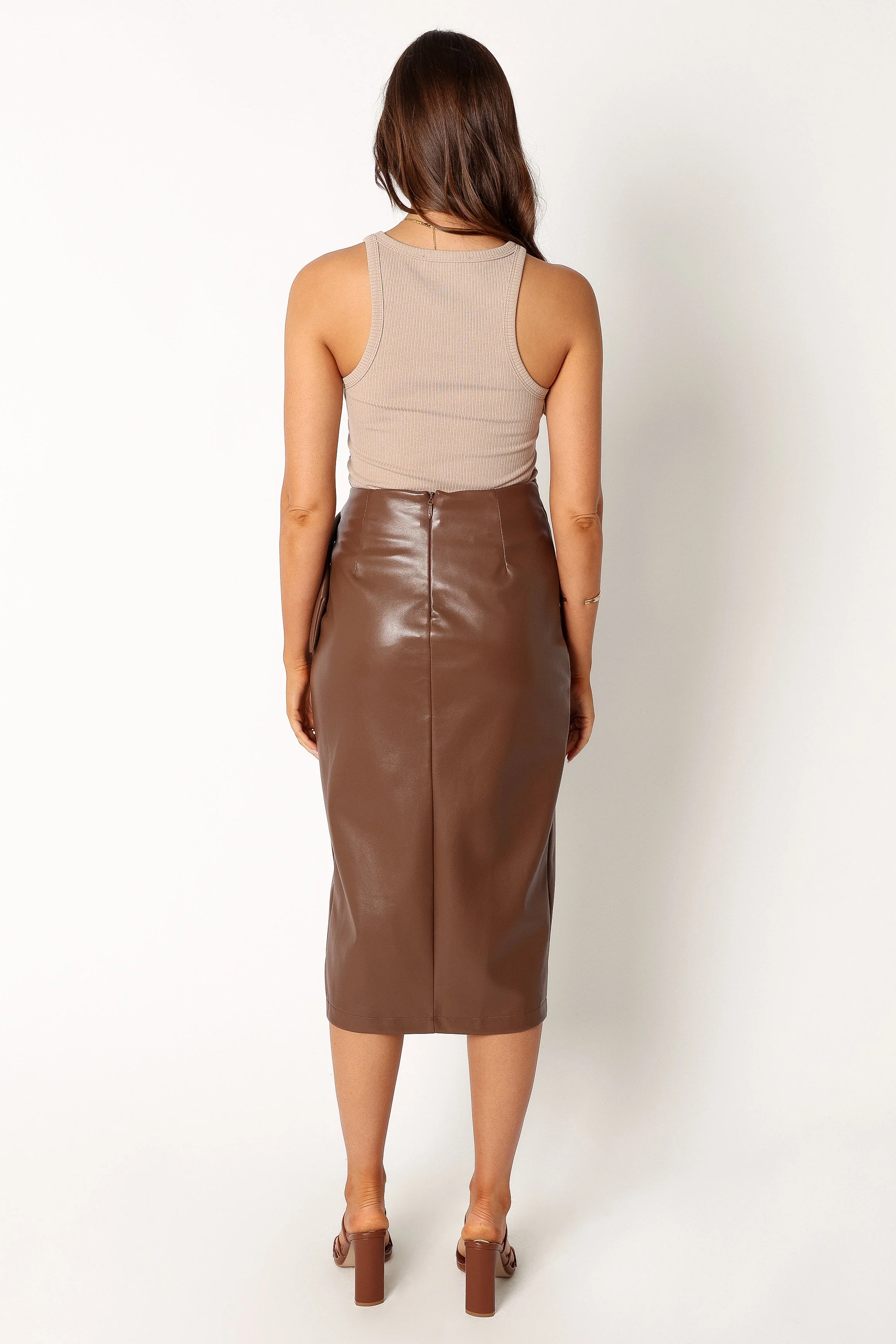 Landry Faux Leather Skirt - Brown - Image 4