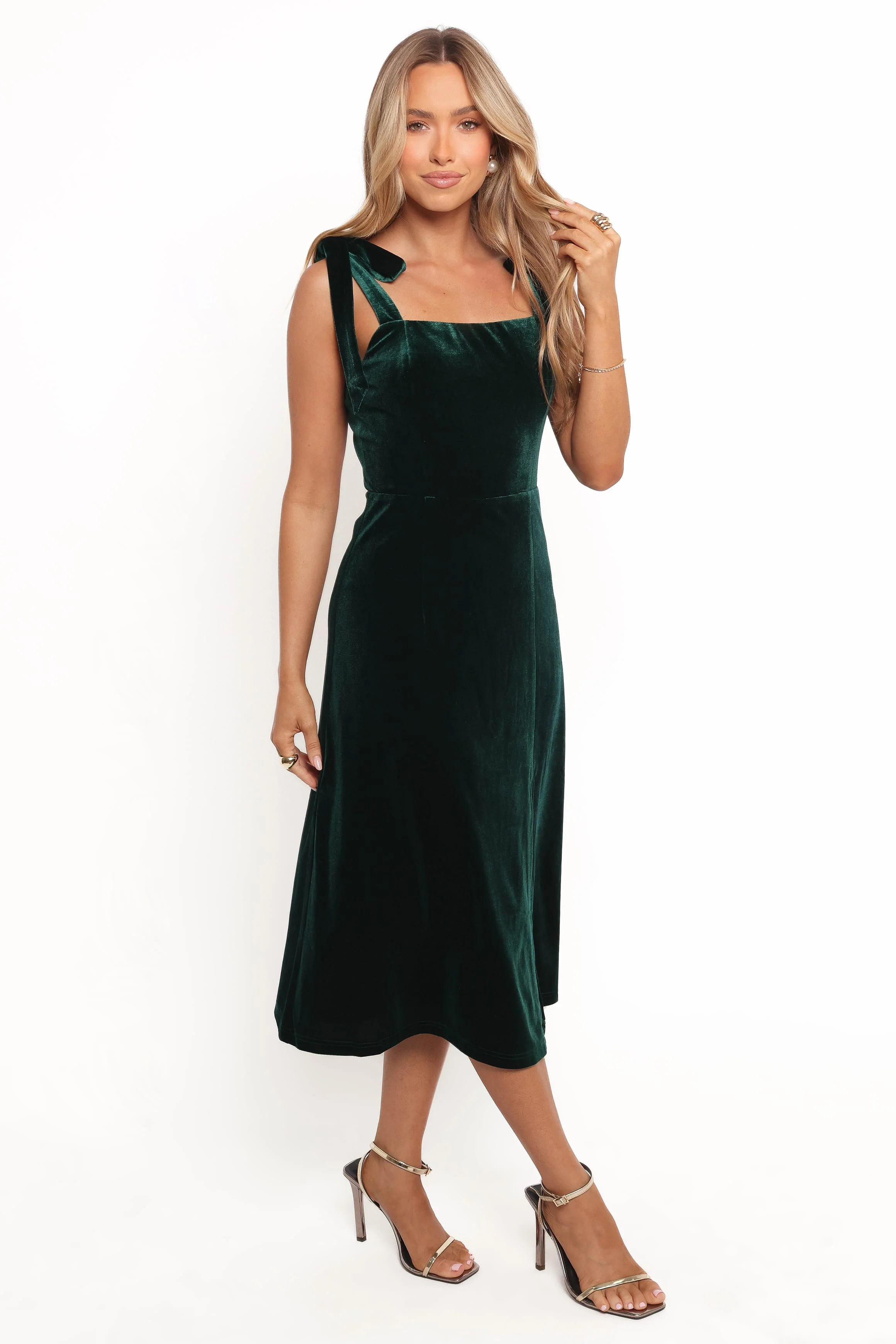 Laurel Velvet Midi Dress - Emerald Green - Image 4