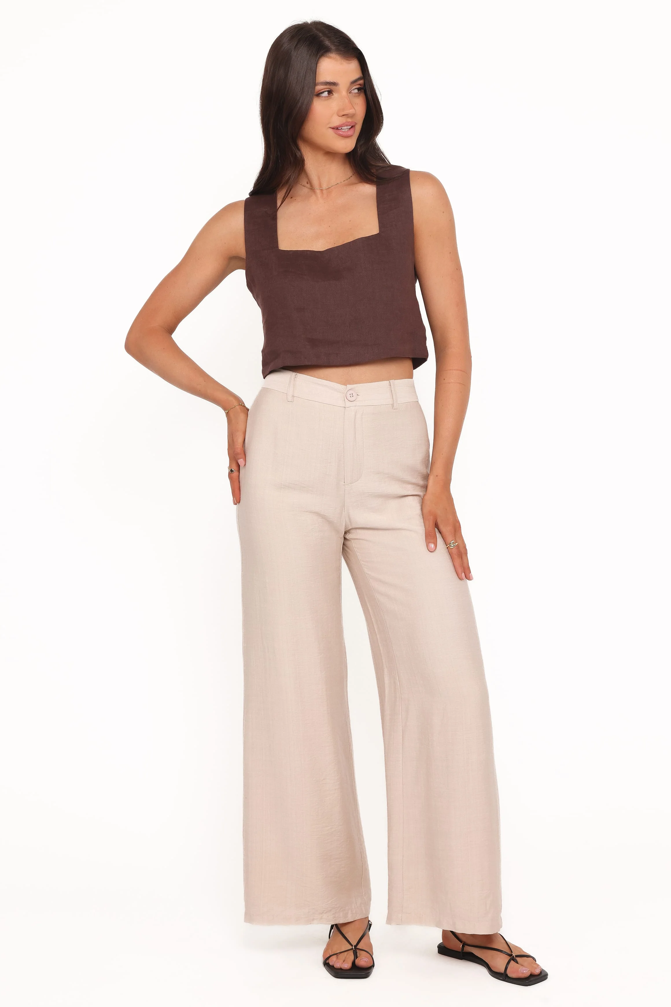 Lauren Wide Leg Pant - Beige - Image 2
