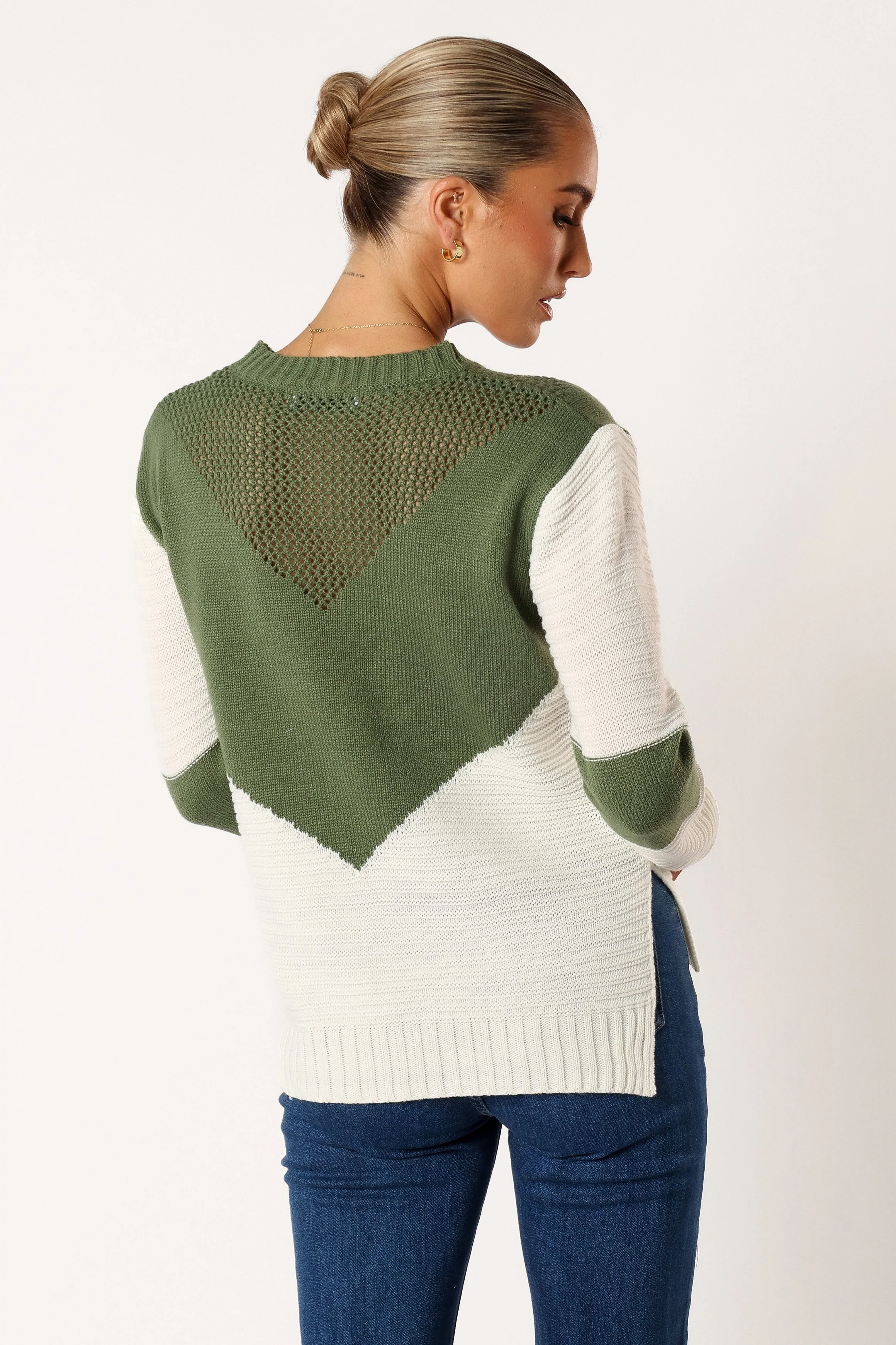 Lauryn Knit Sweater - Ivory/Olive - Image 3