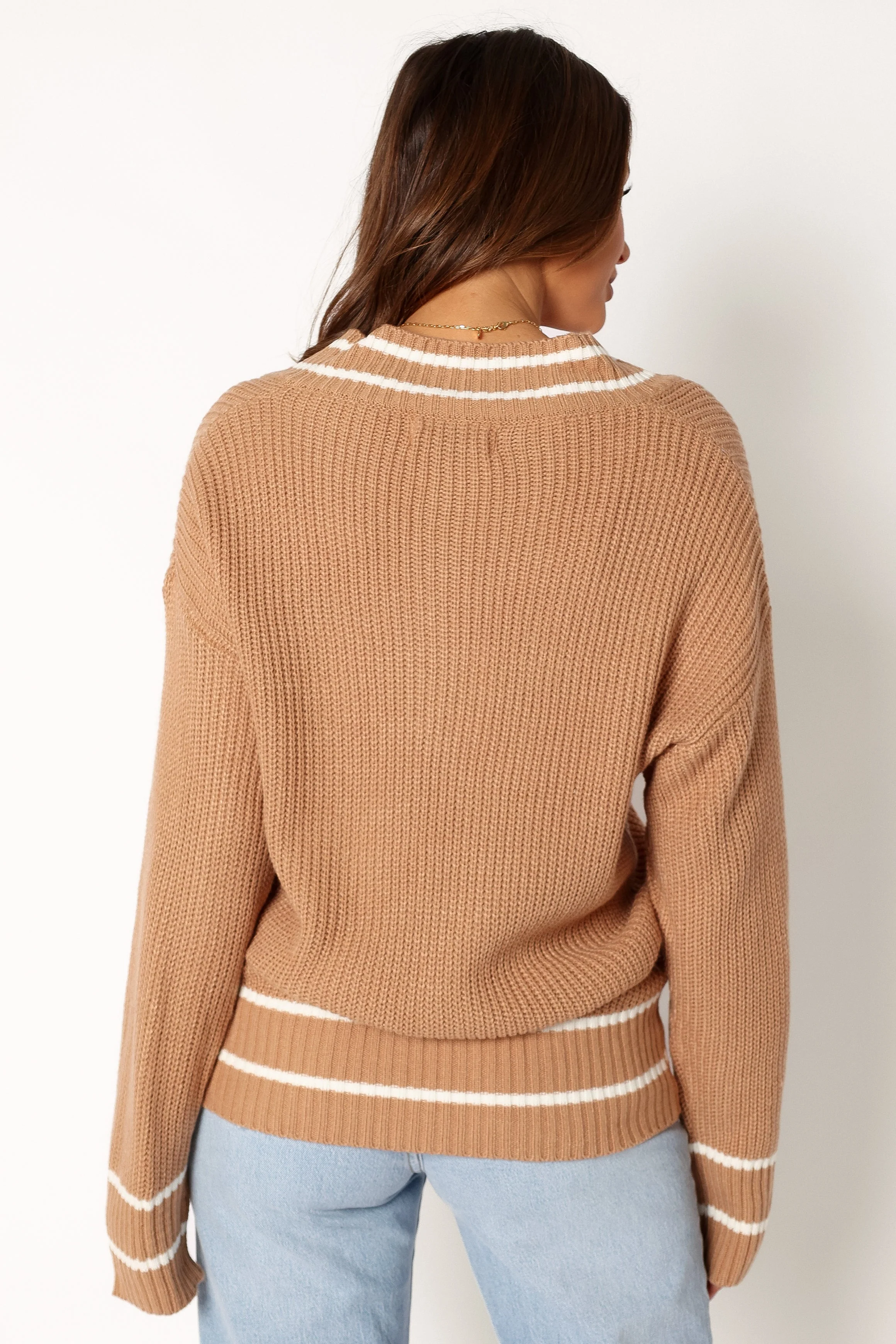 Leanna Vneck Knit Sweater - Taupe - Image 3