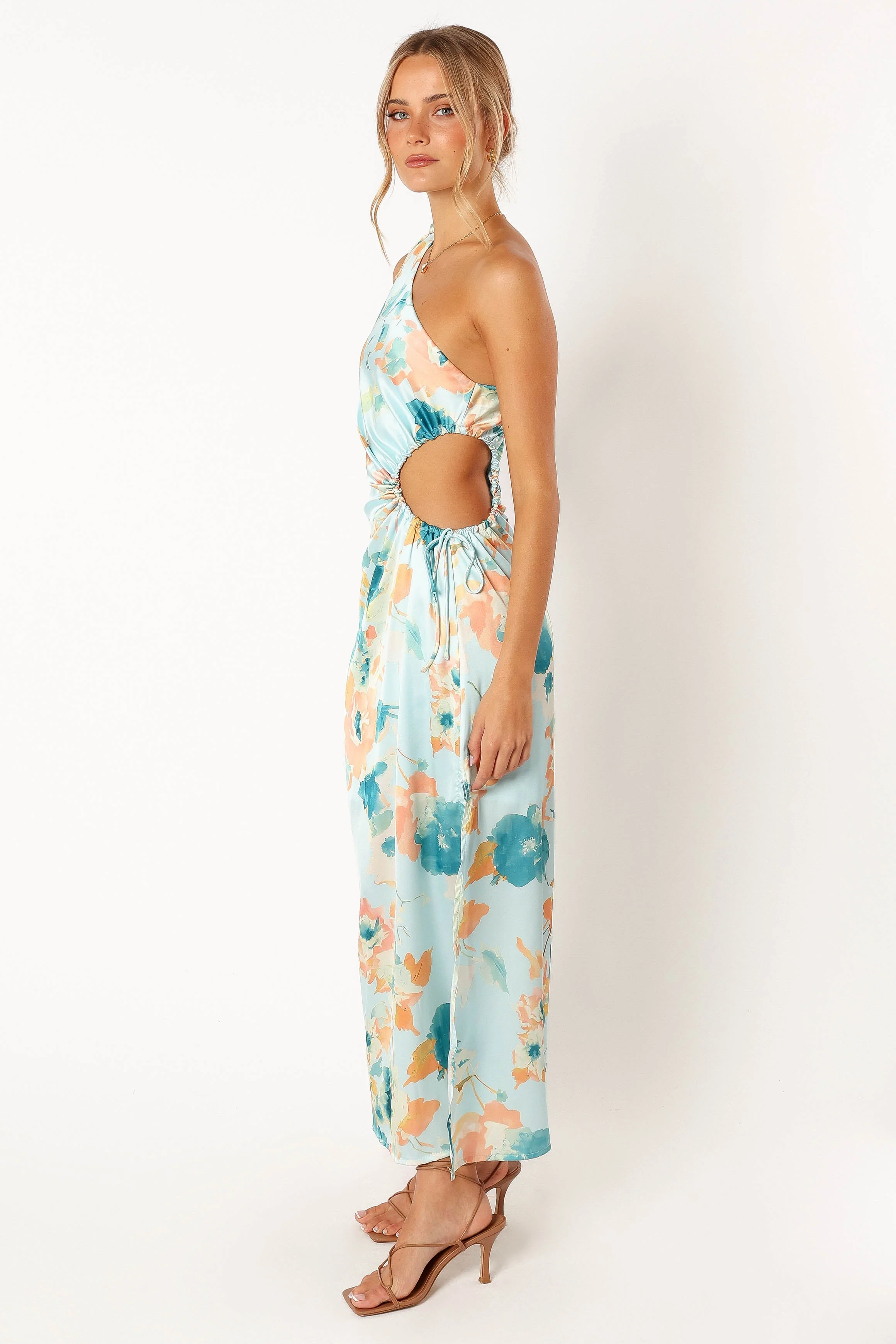 Leighton One Shoulder Midi Dress - Light Blue - Image 4