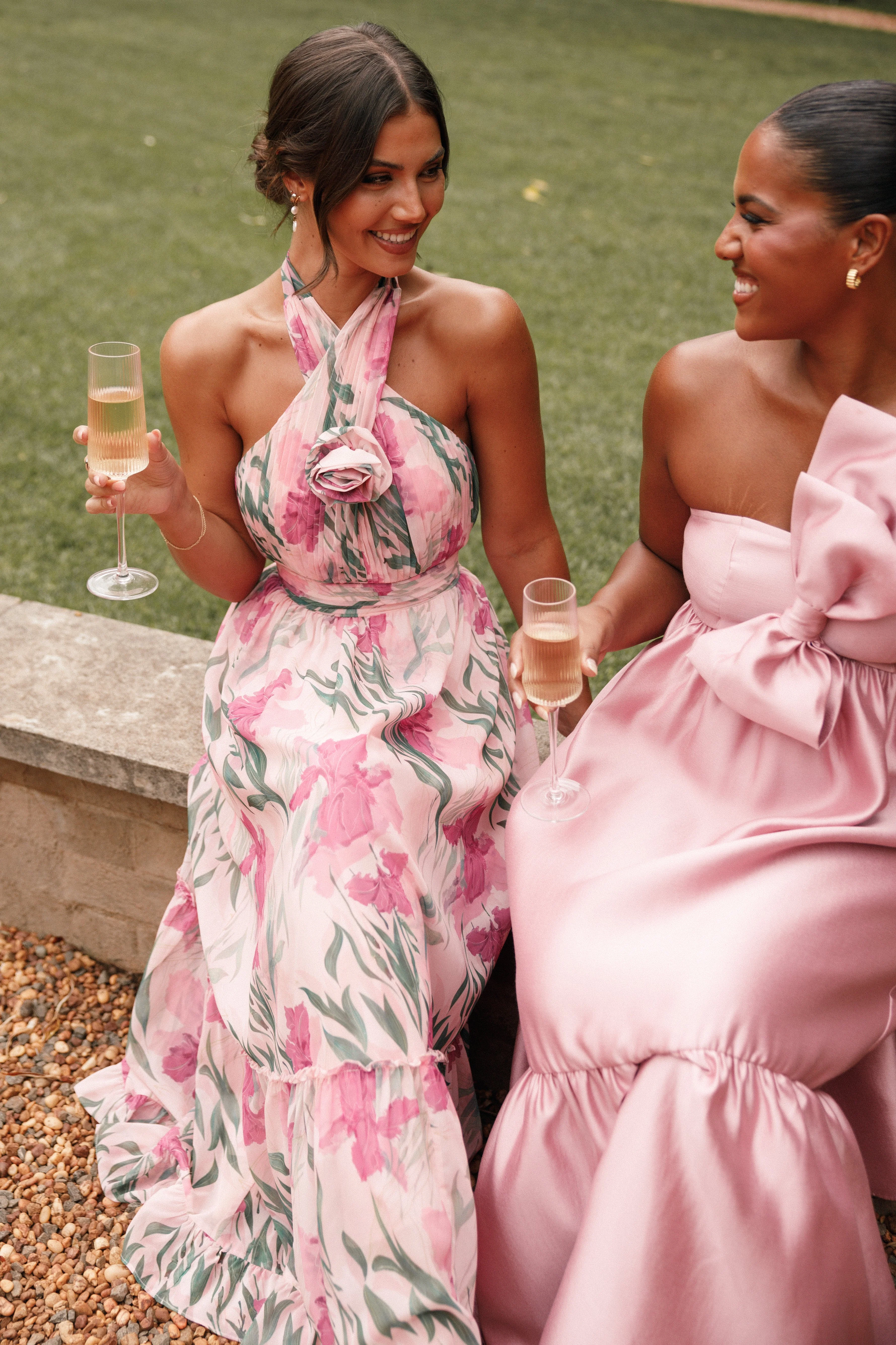 Lennon Halterneck Maxi Dress - Pink Floral - Image 3