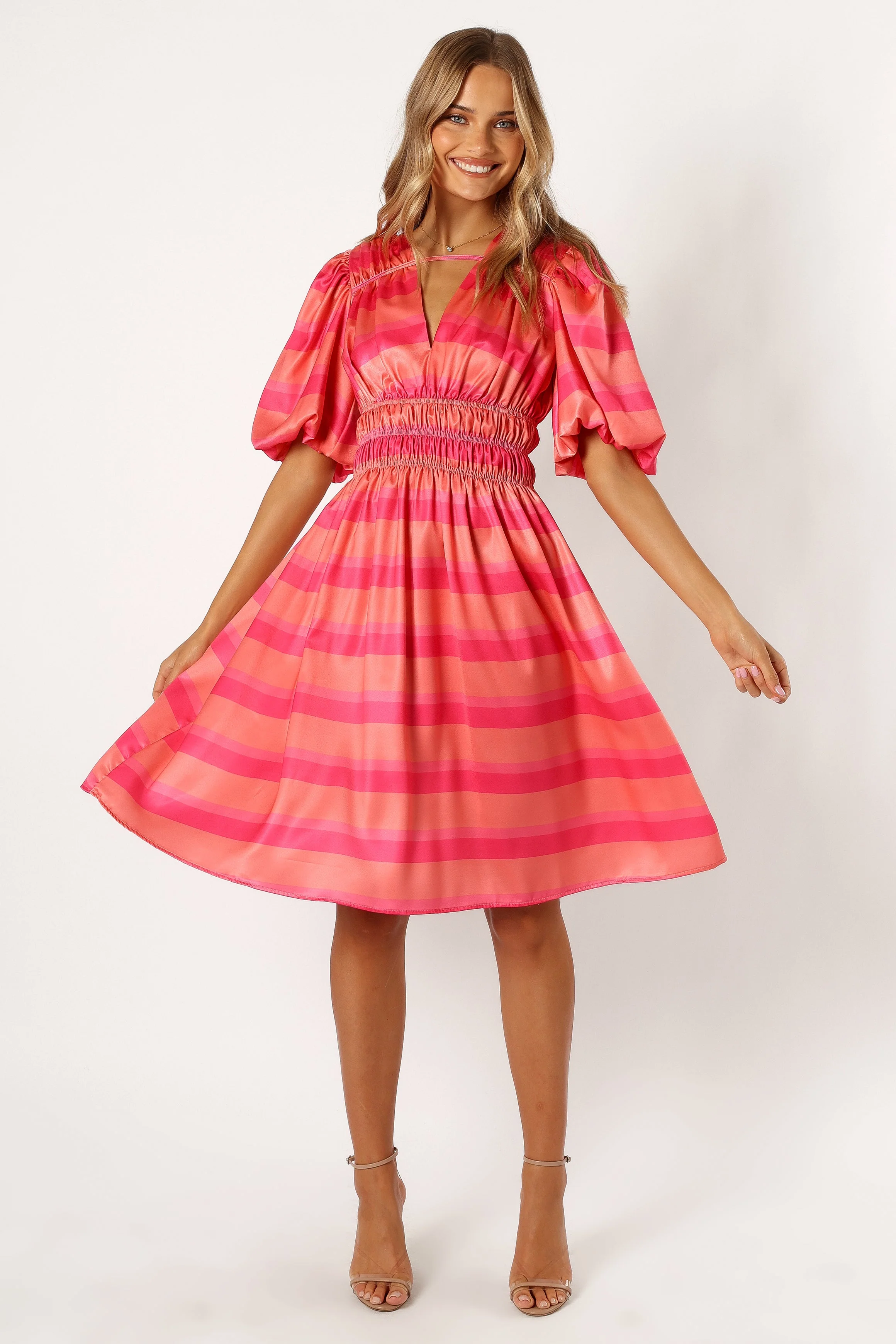 Lennon Puff Sleeve Midi Dress - Pink Orange - Image 6