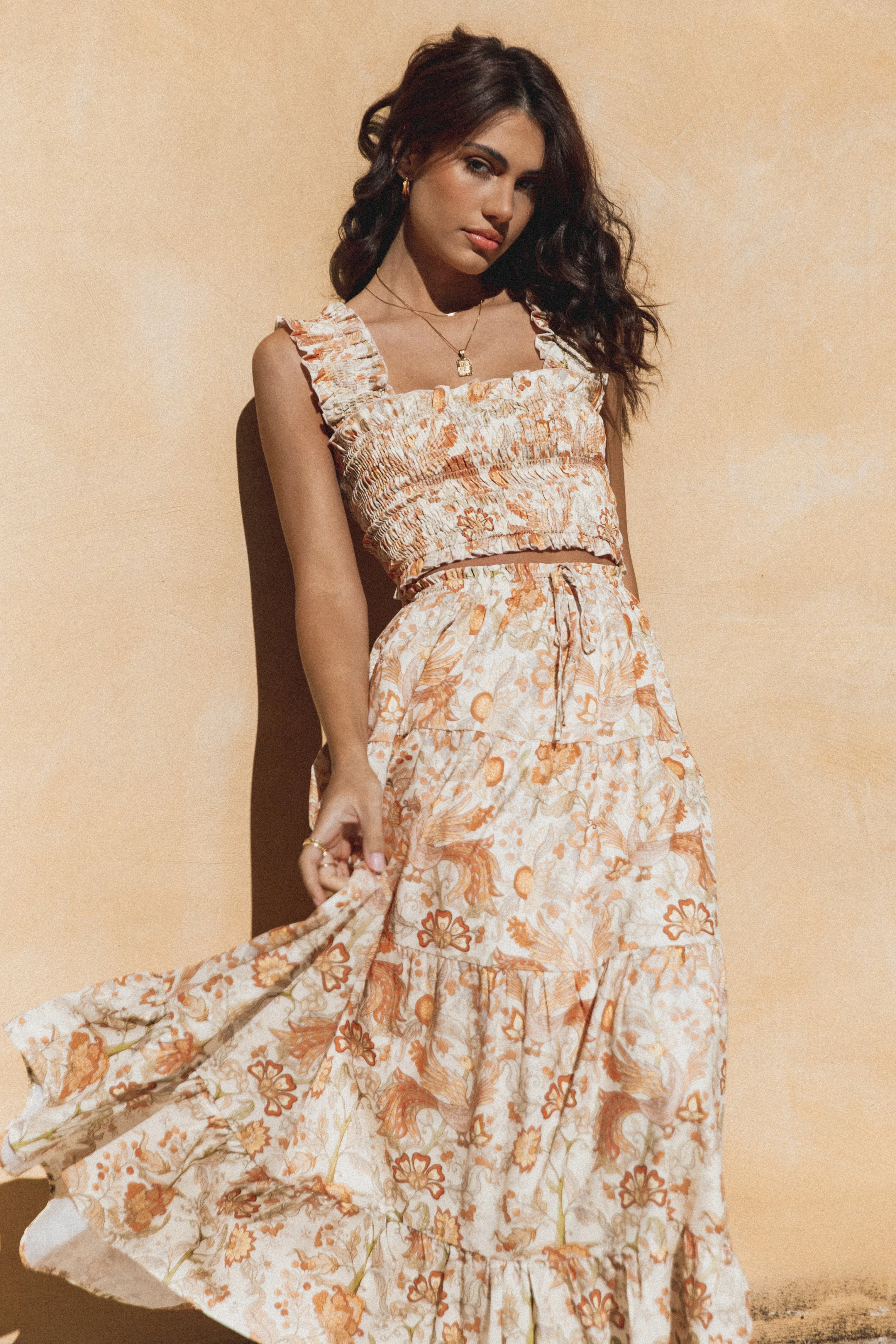 Leo Maxi Skirt - Tan Floral