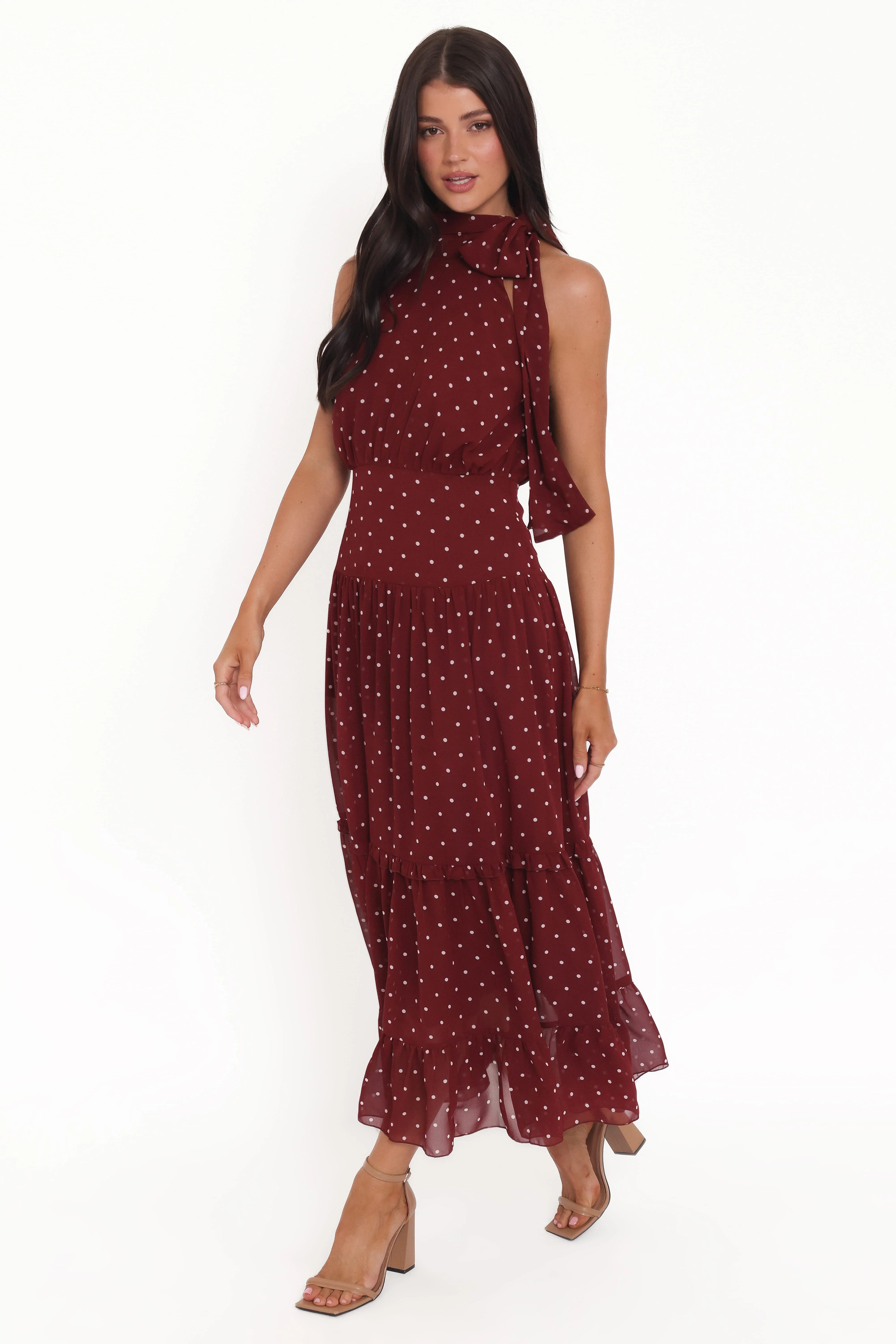 Leona Halterneck Maxi Dress - Red Polka Dot - Image 3