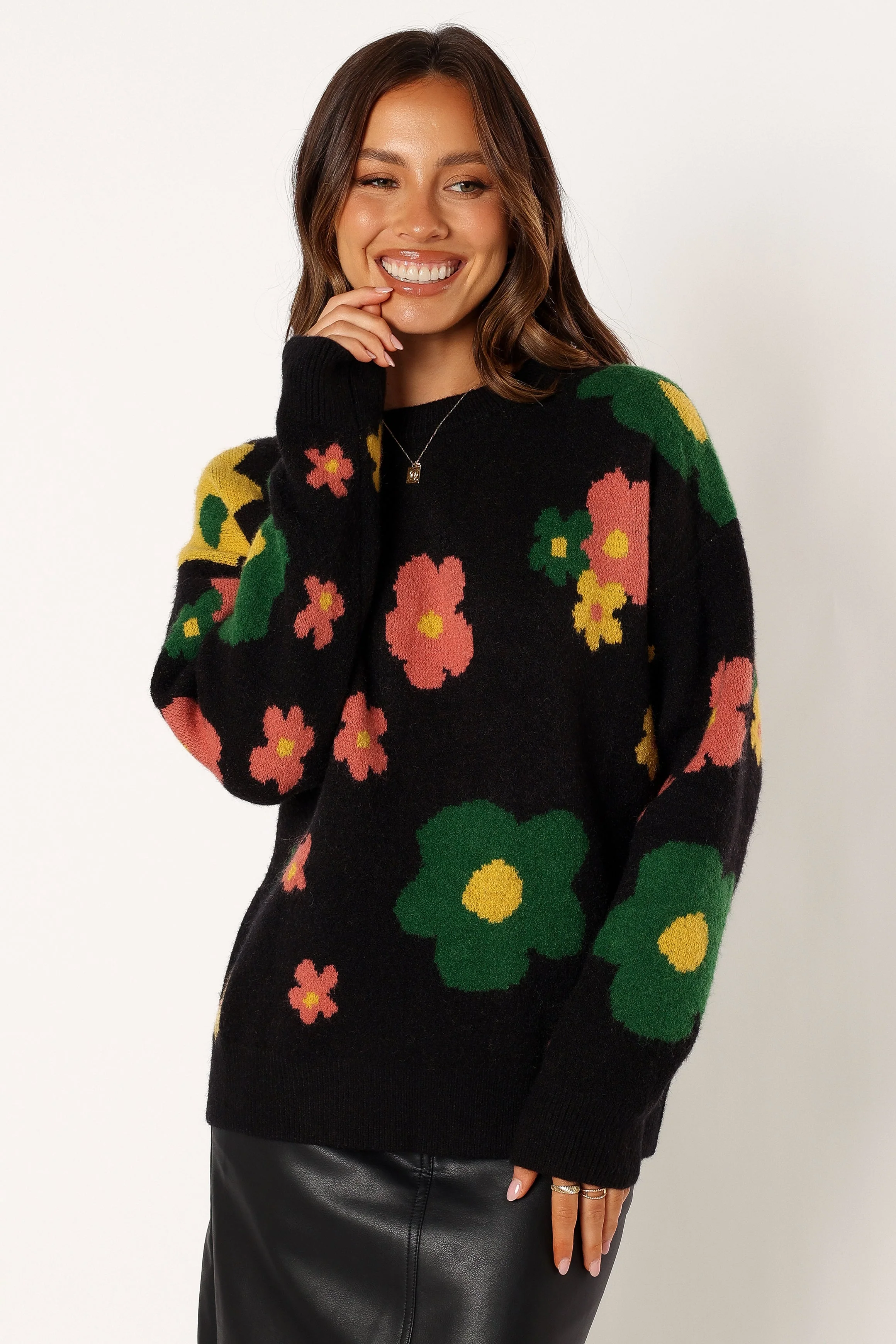 Lexie Multi Color Flower Knit Sweater - Black Multi - Image 7