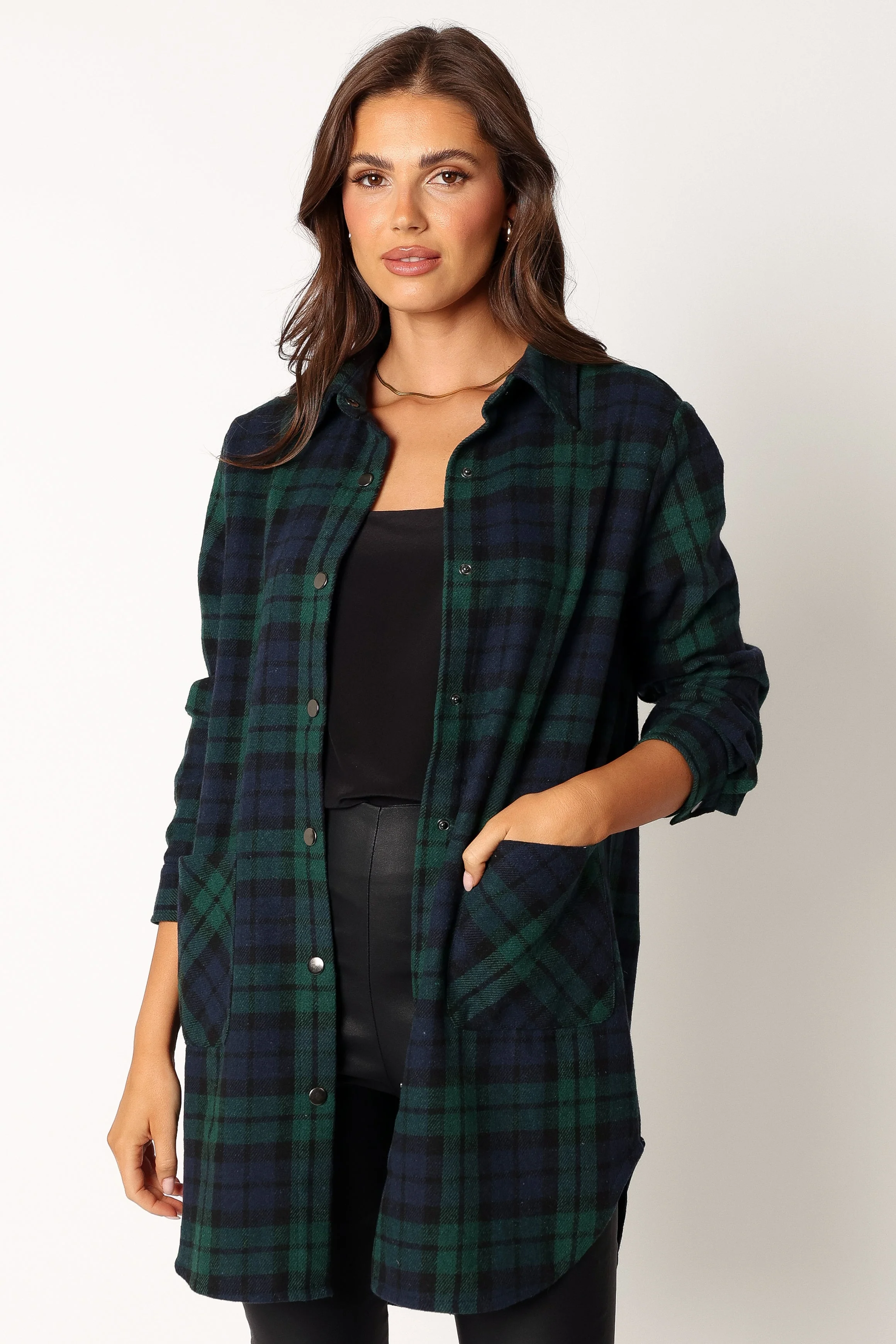 Lilith Plaid Shacket - Hunter Green - Image 5