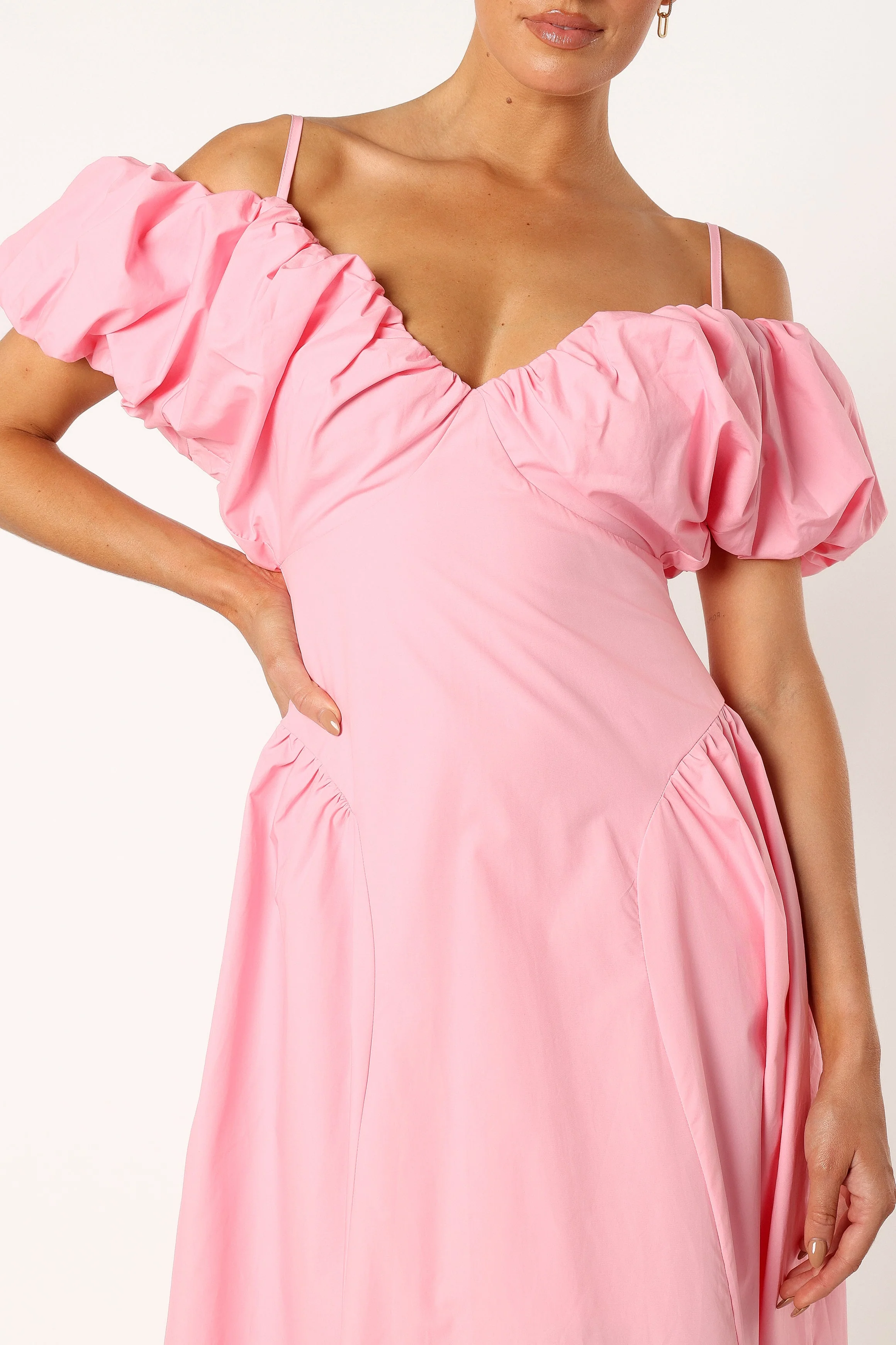 Liner Puff Sleeve Midi Dress - Pink - Image 8
