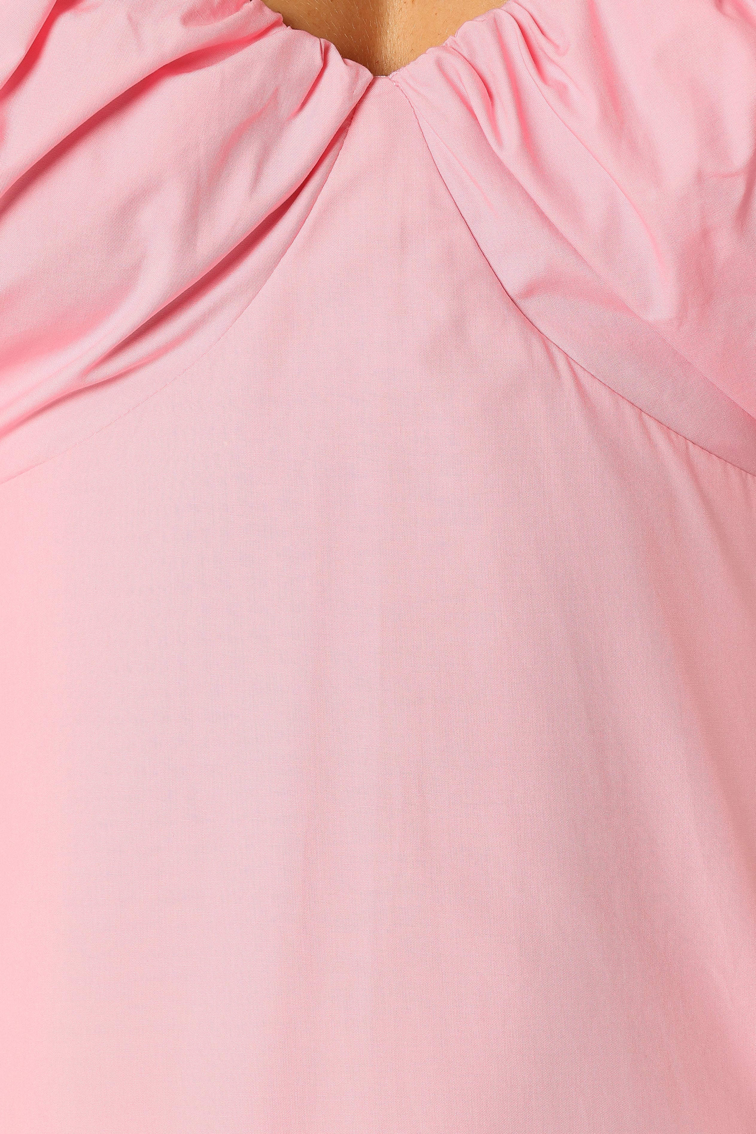 Liner Puff Sleeve Midi Dress - Pink - Image 9