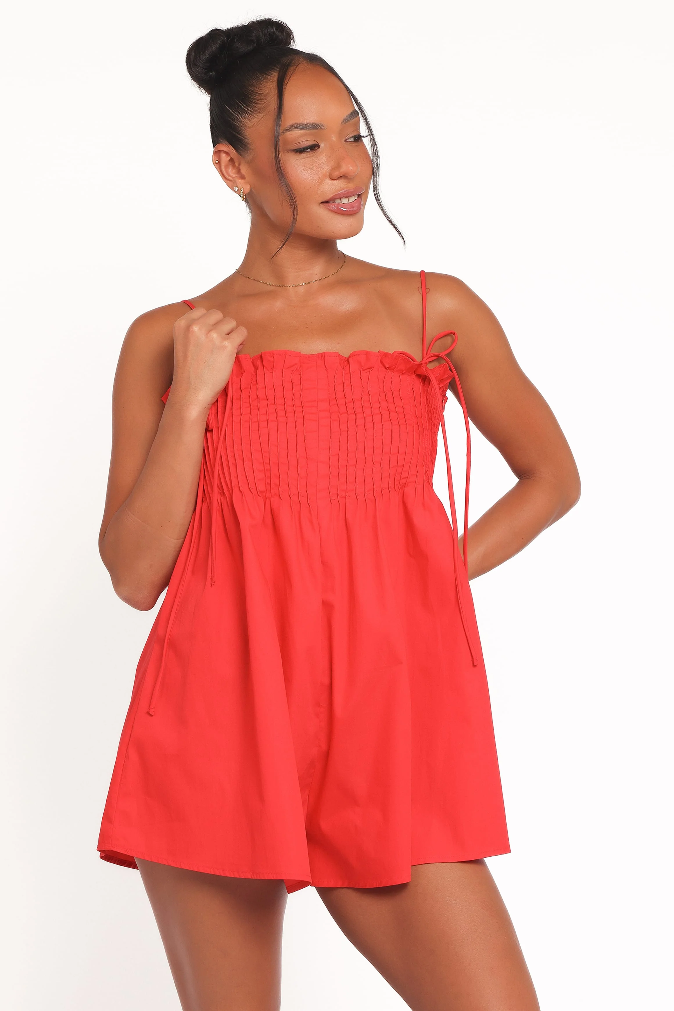 Liora Pleated Playsuit - Red - Image 2