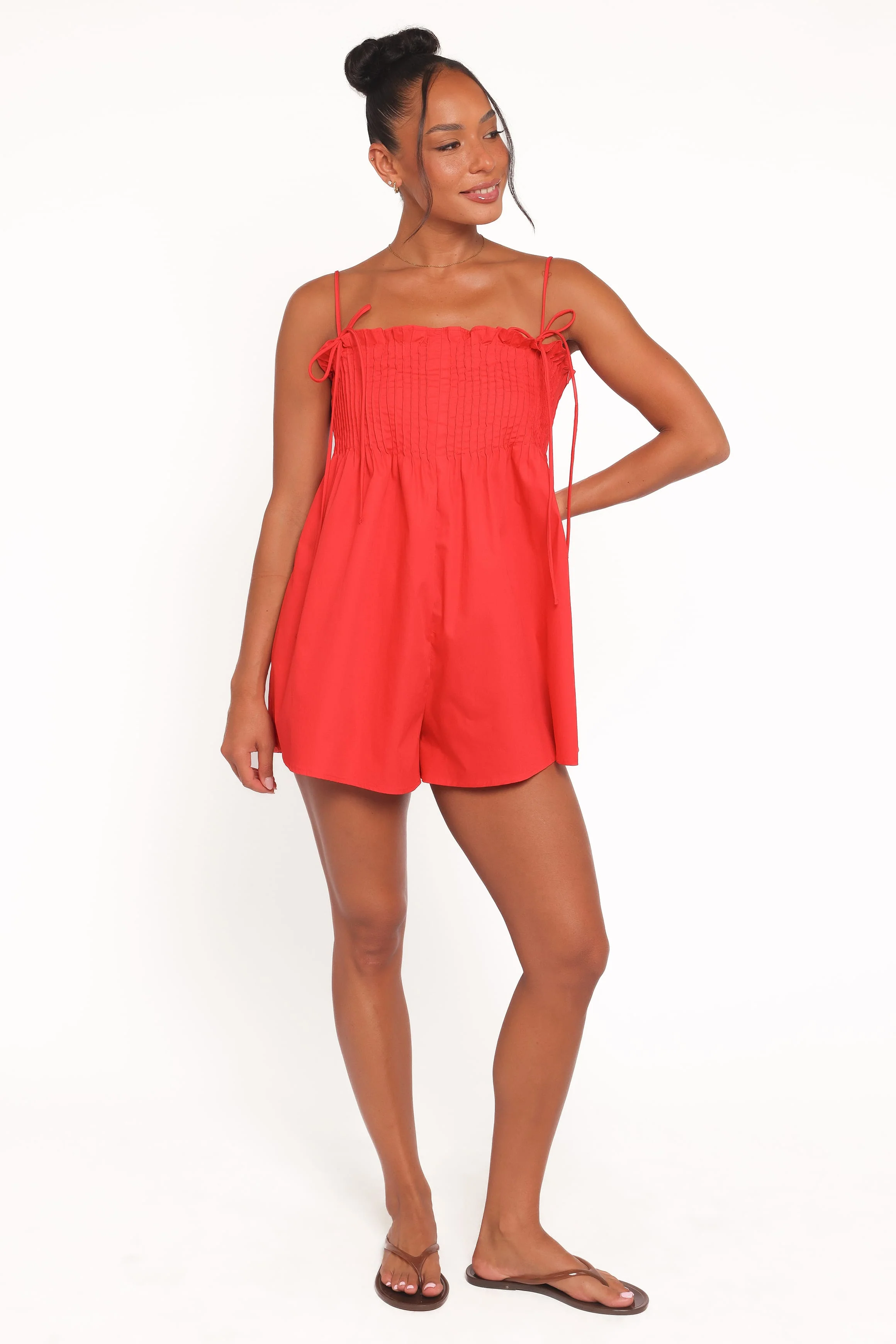 Liora Pleated Playsuit - Red - Image 6