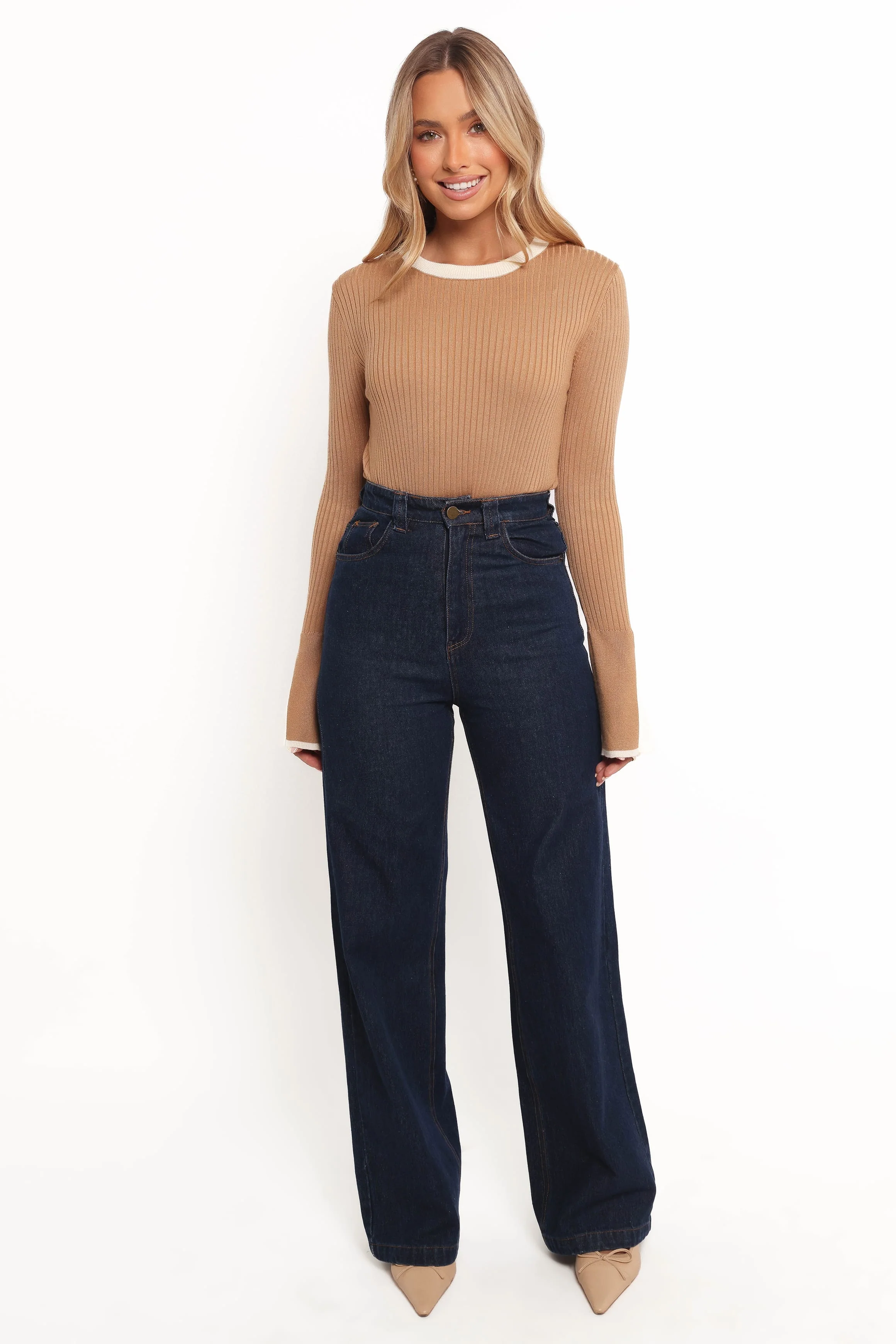 Lizbeth Knit Top - Tan White - Image 2
