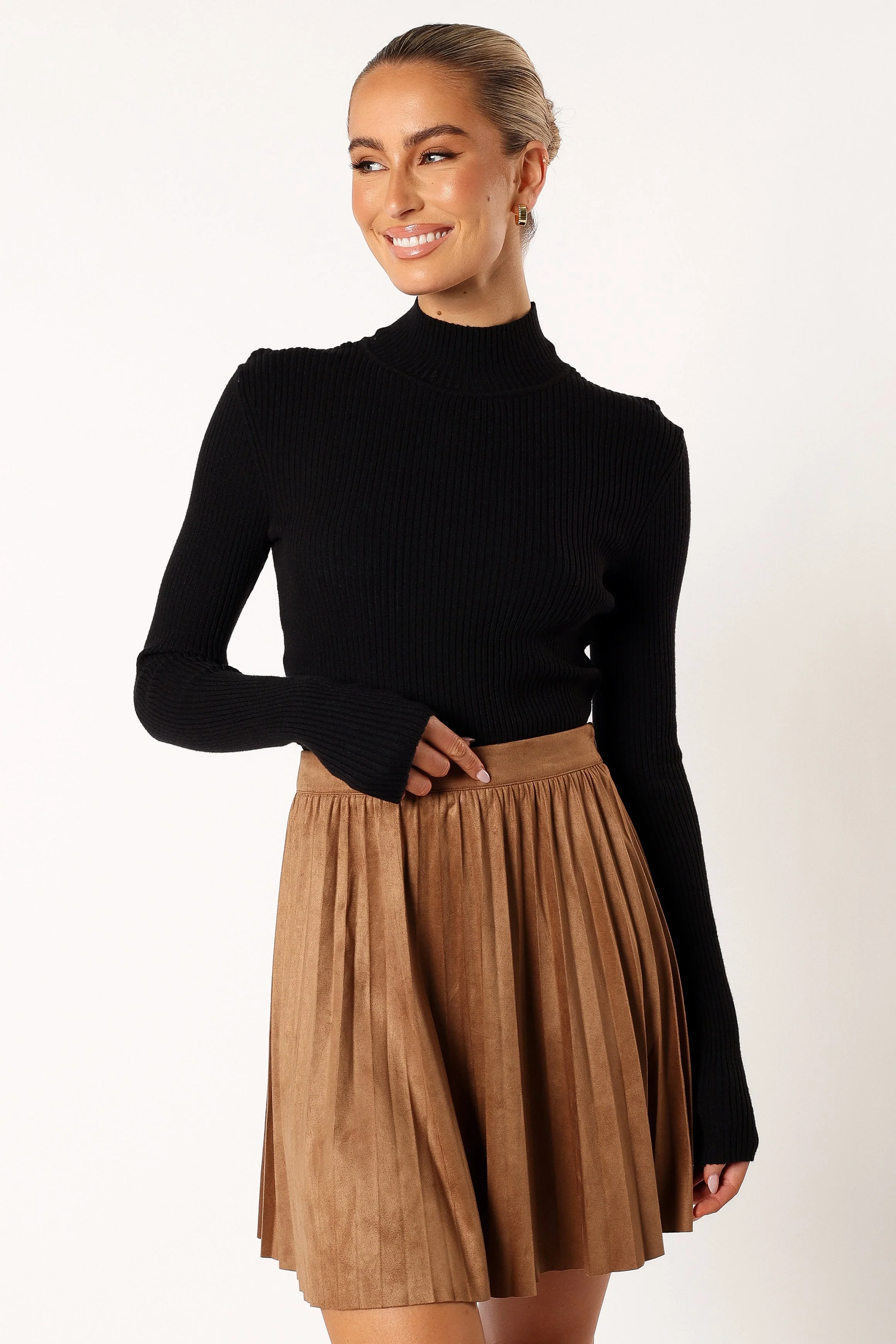 Lizzie Faux Suede Mini Skirt - Brown - Image 2
