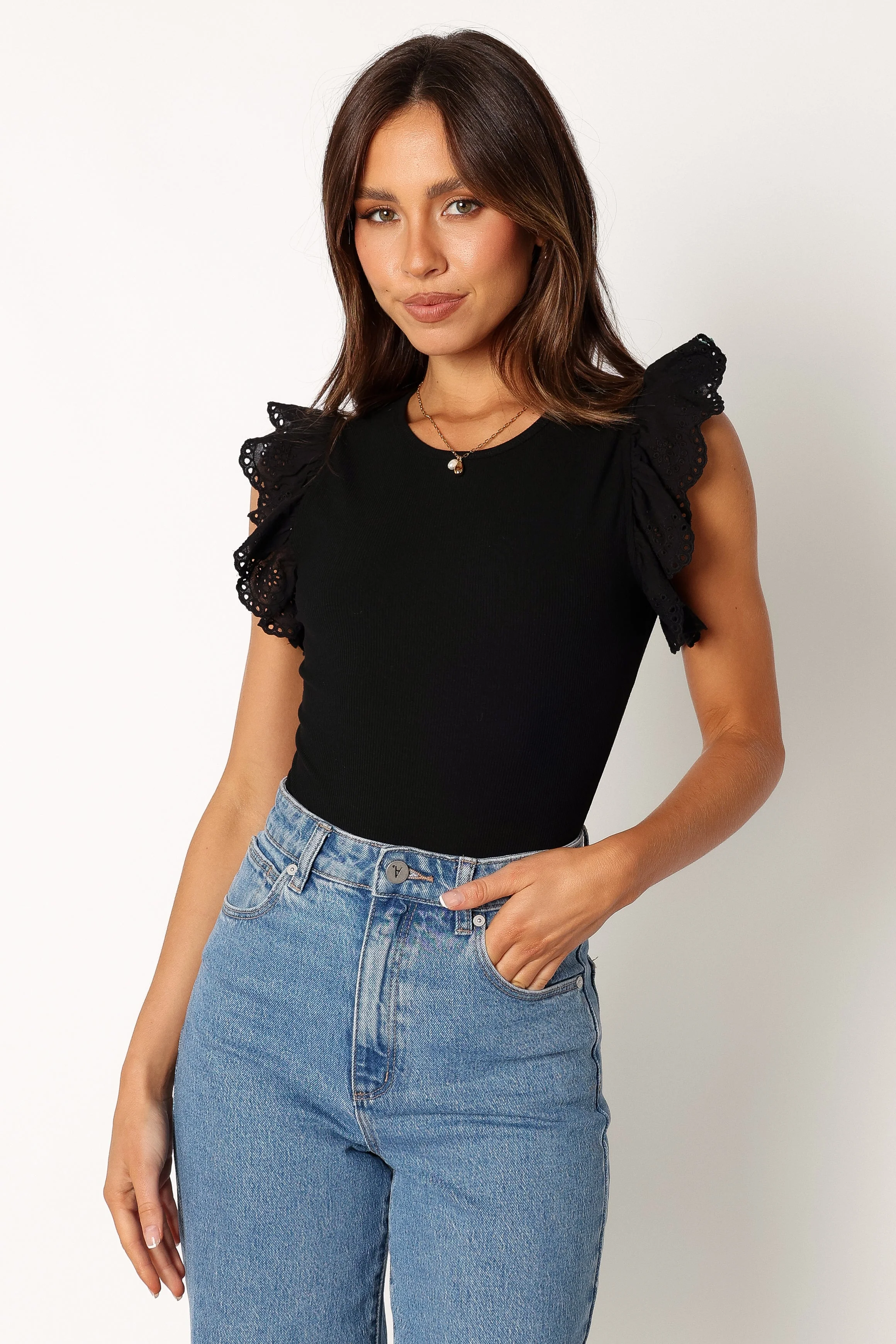 Lola Frill Shoulder Bodysuit - Black