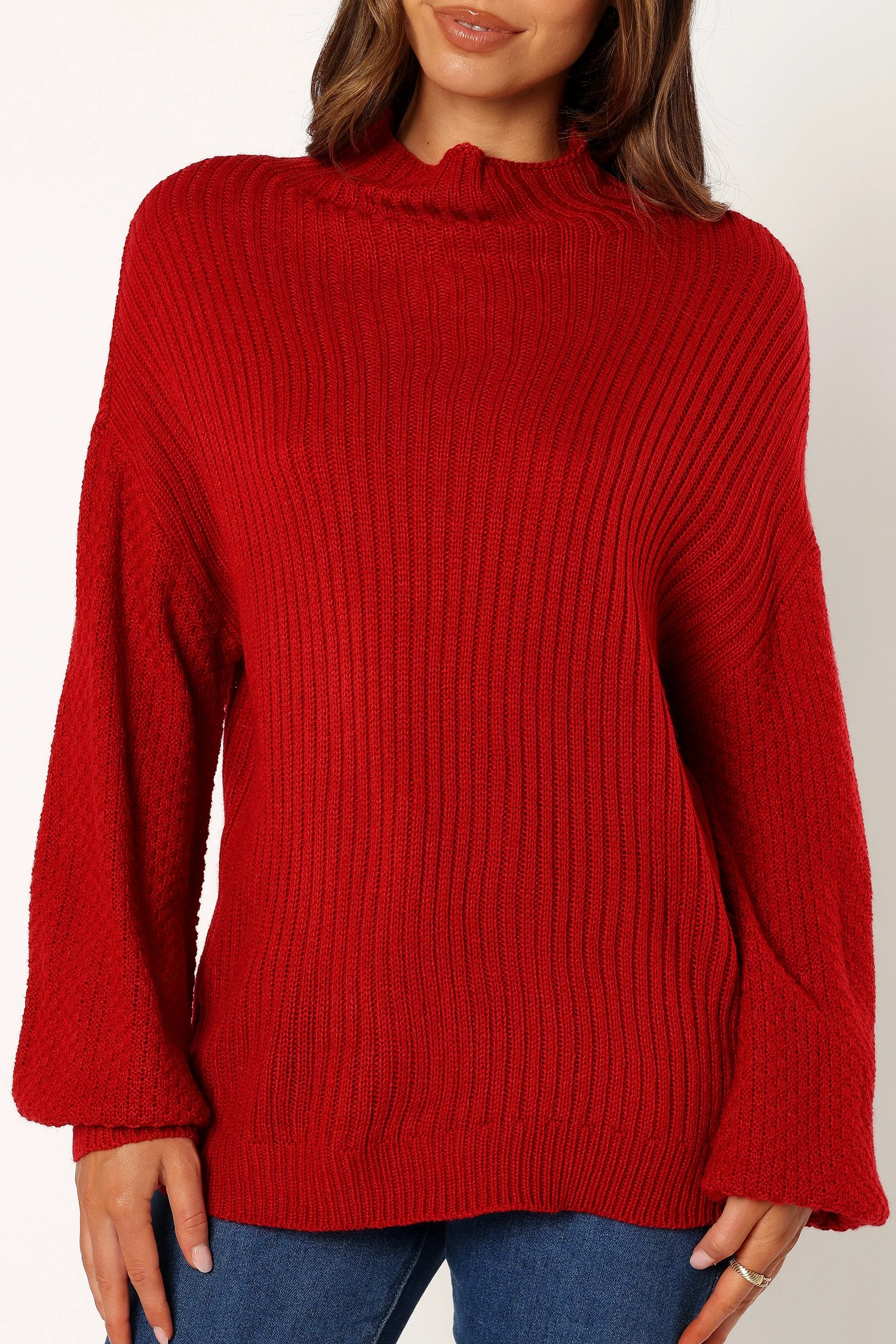 Lorelei Textured Sleeve Knit Sweater - Red - Image 8