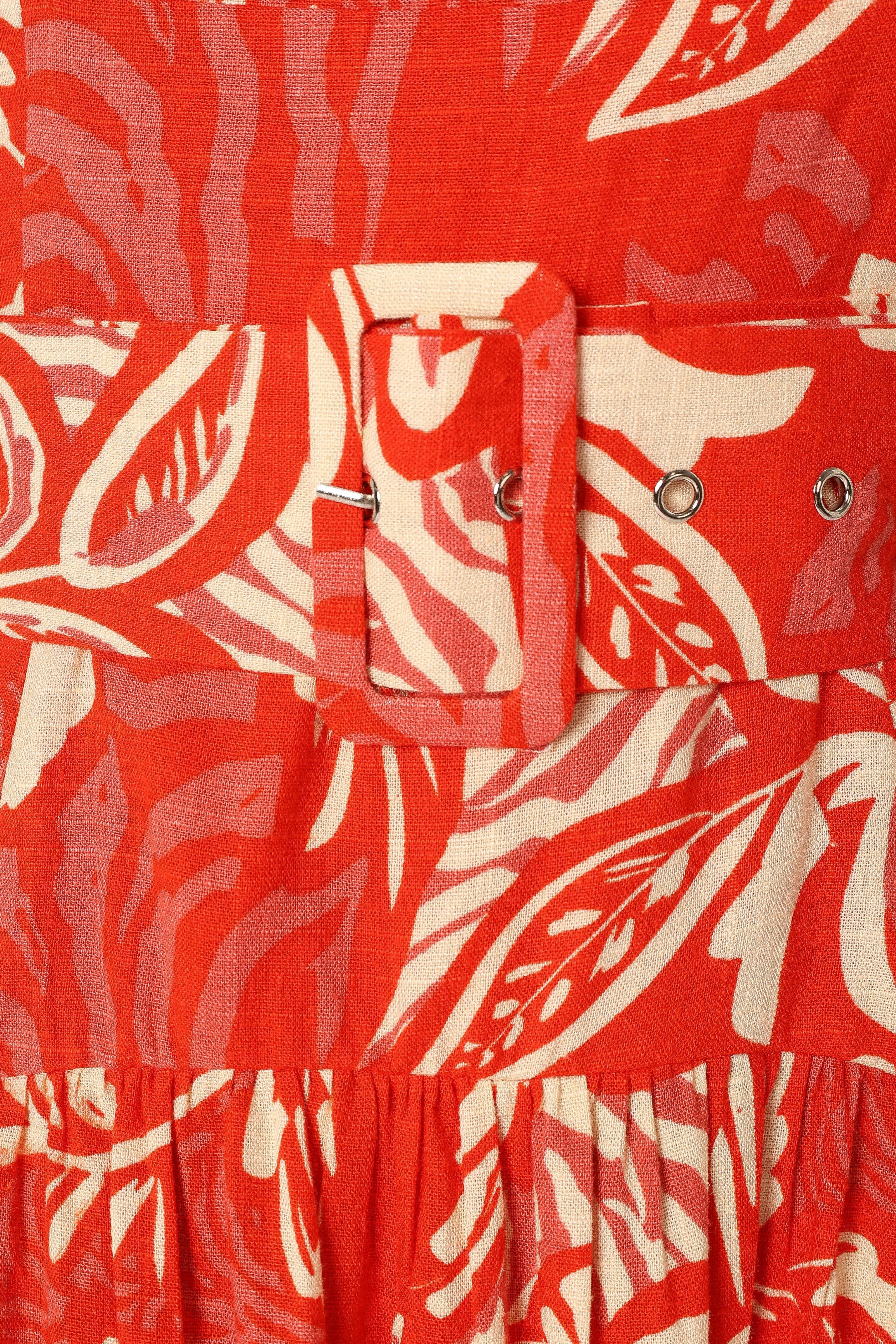 Loretta Belted Midi Dress - Red Floral - Image 9