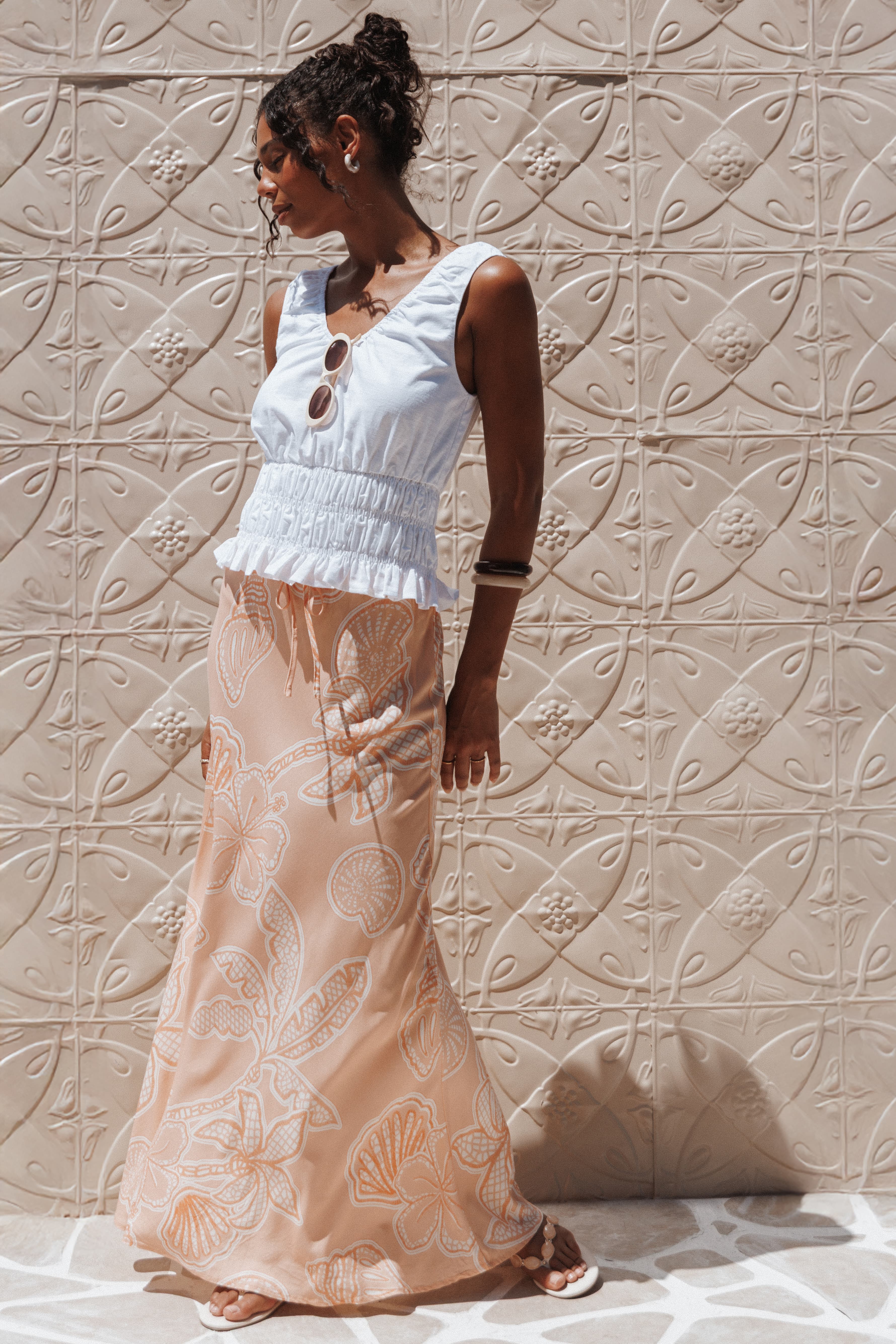 Lucilla Shirred Waist Top - White - Image 8