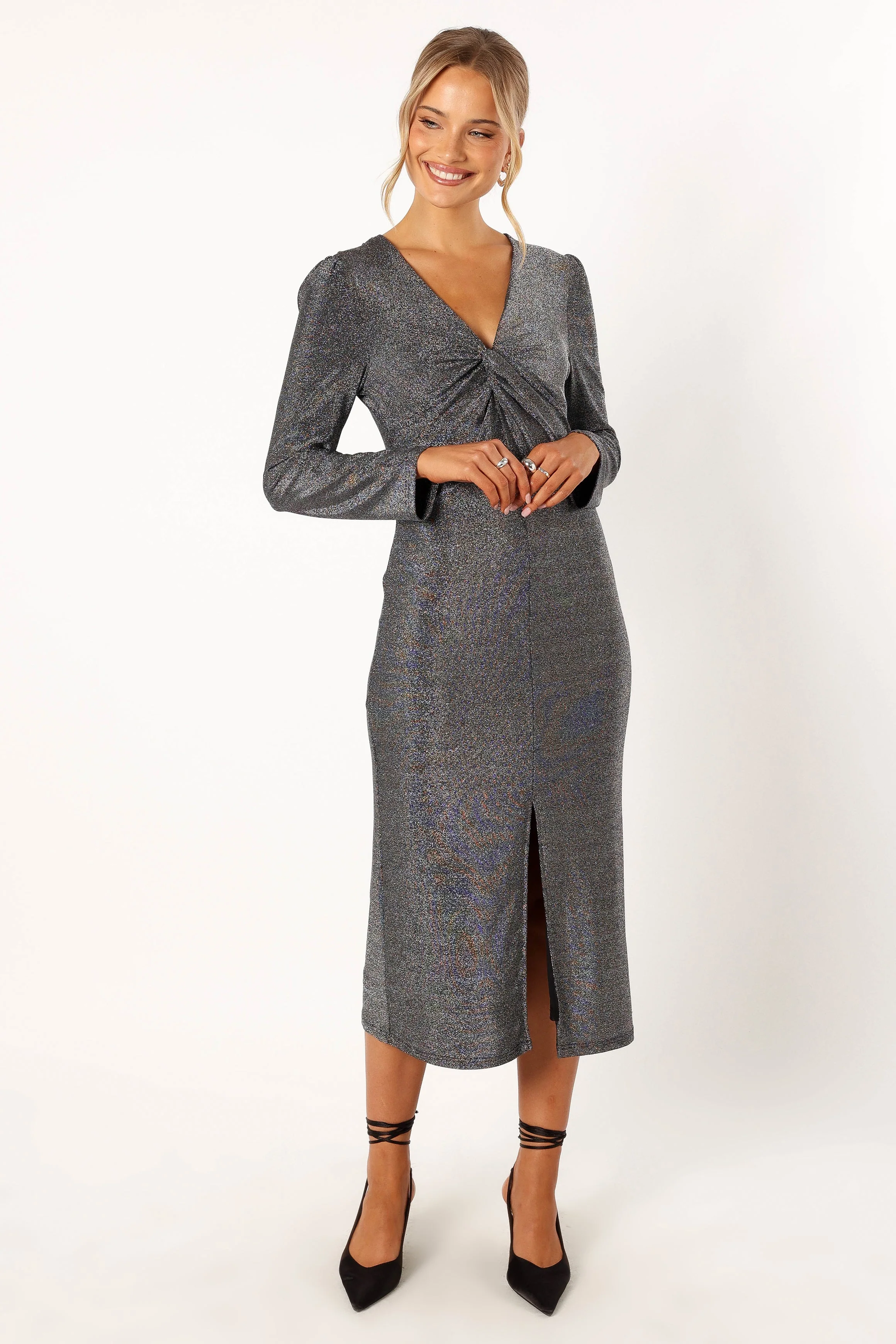 Luminate Long Sleeve Midi Dress - Silver - Image 6