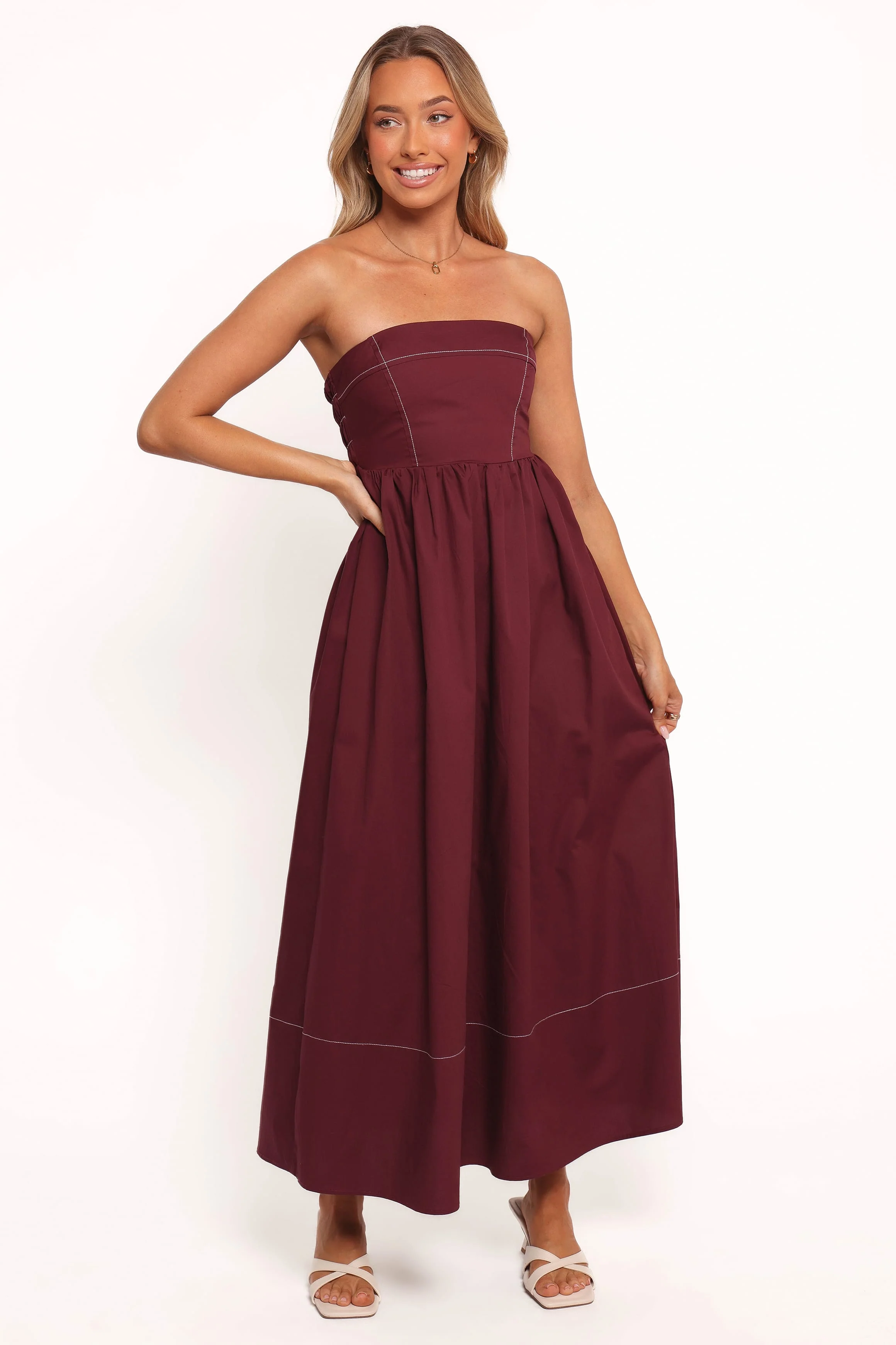 Lyanna Strapless Midi Dress - Cherry