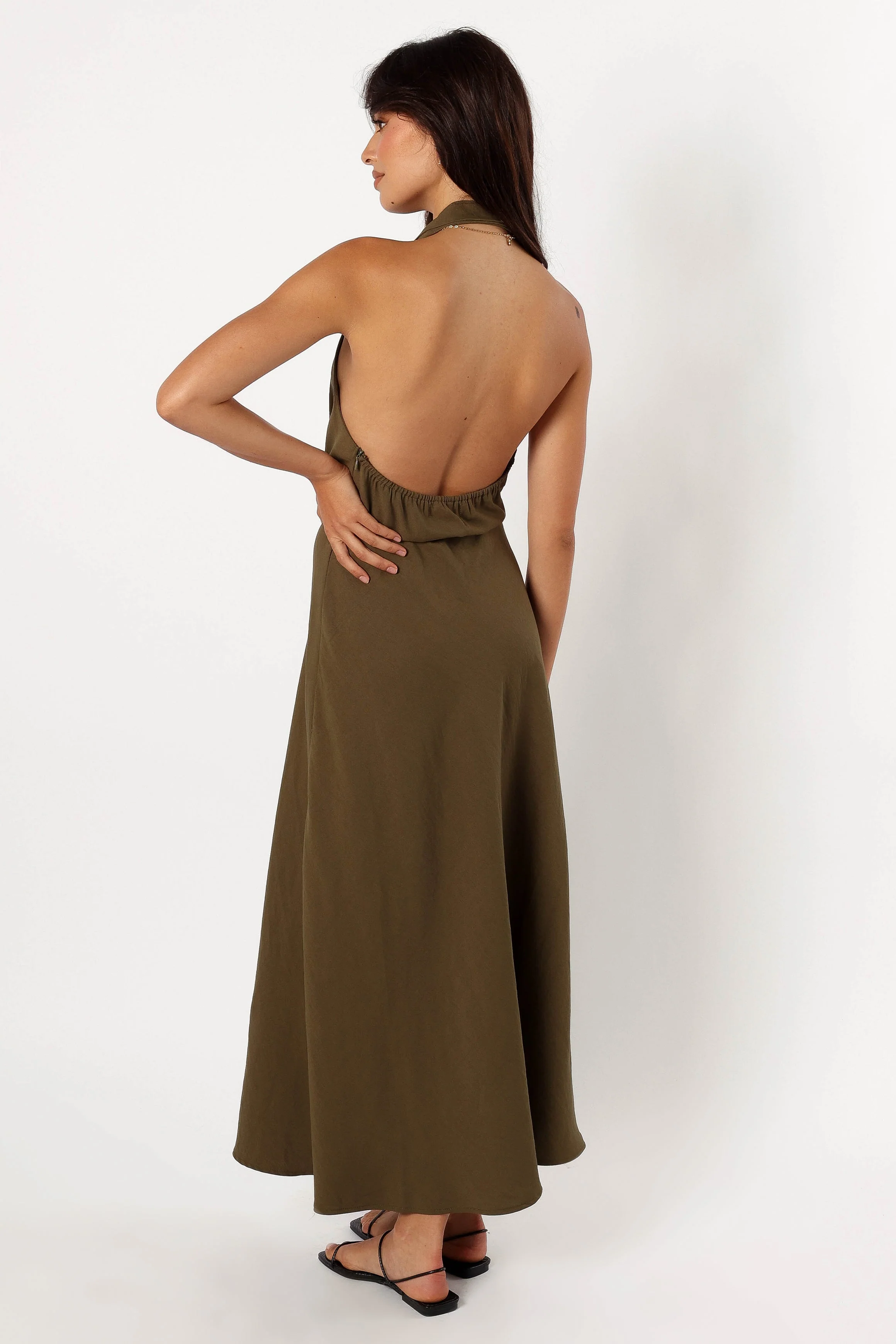 Lylah Halterneck Midi Dress - Olive - Image 3