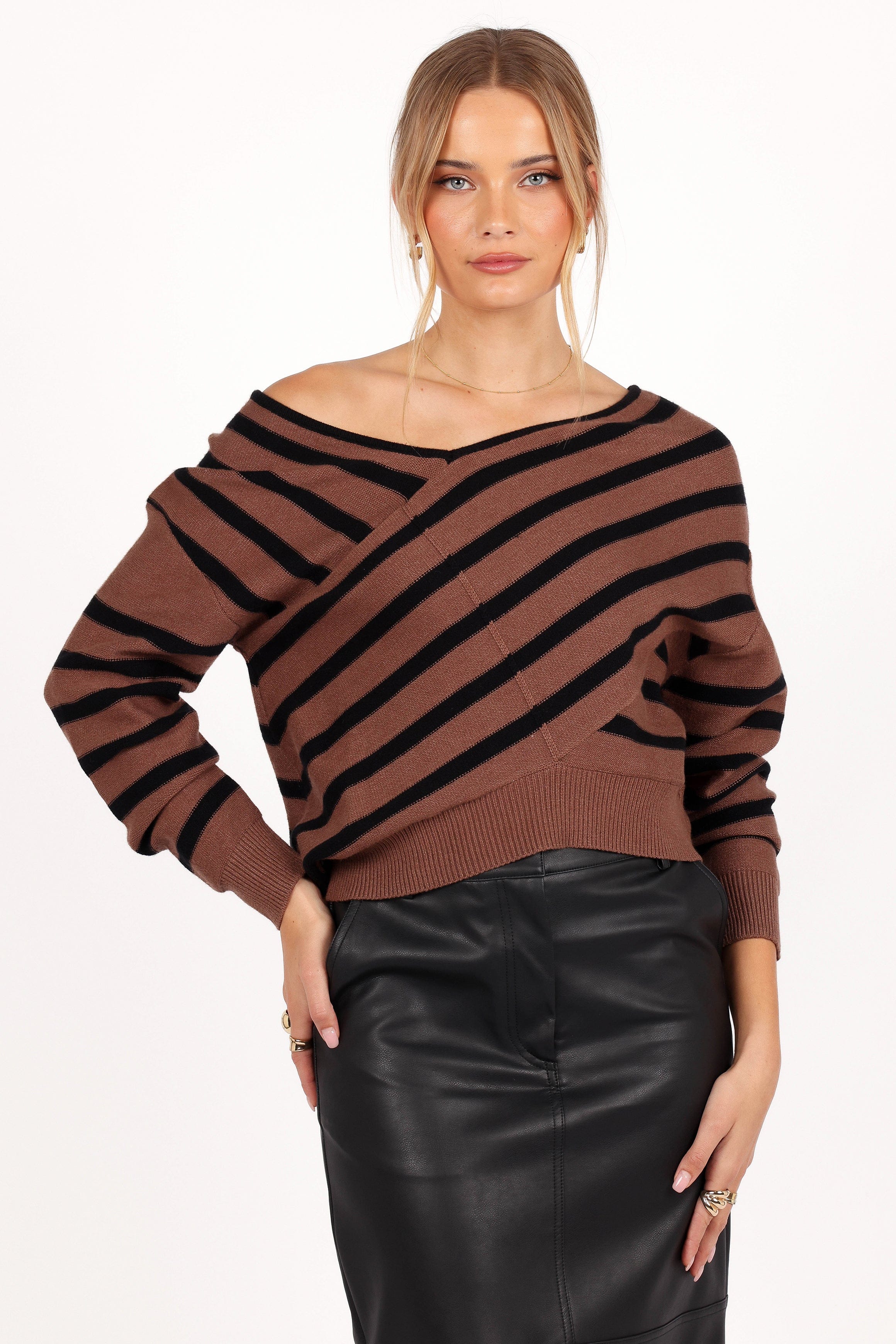 Lynette Criss Cross Stripe Sweater - Black/Tan - Image 3