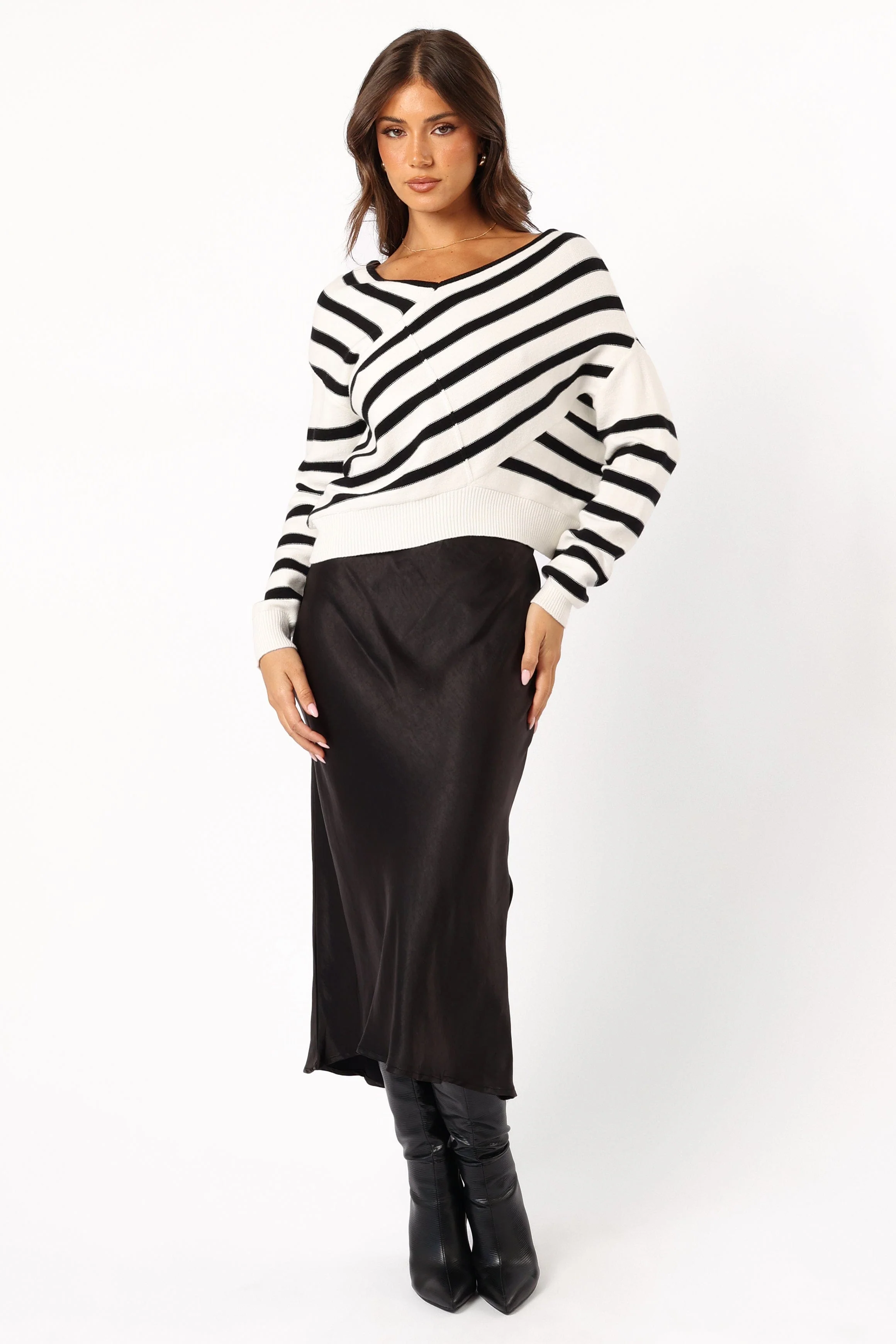 Lynette Criss Cross Stripe Sweater - Black/White - Image 2