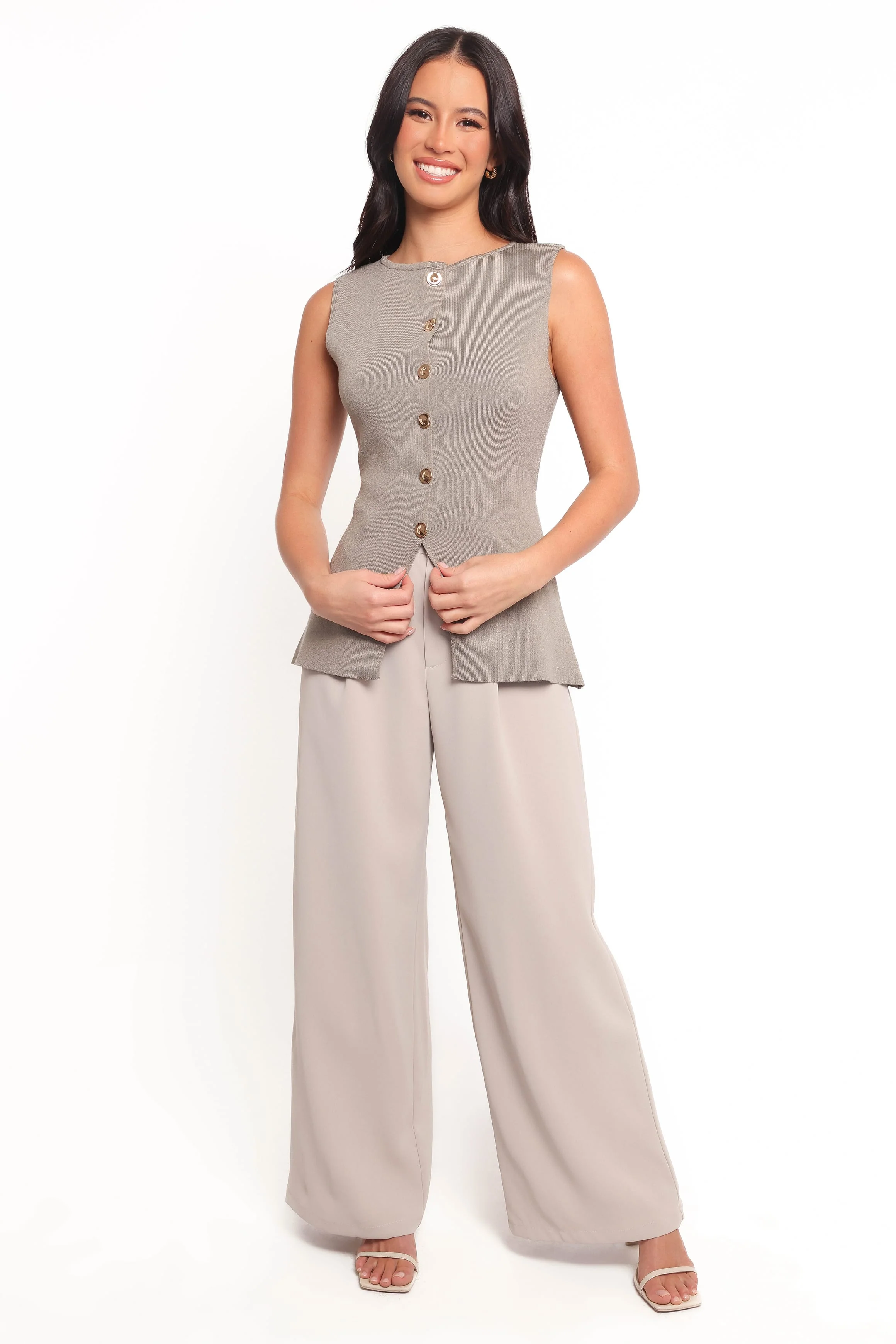Machia Knit Vest Top - Khaki - Image 2
