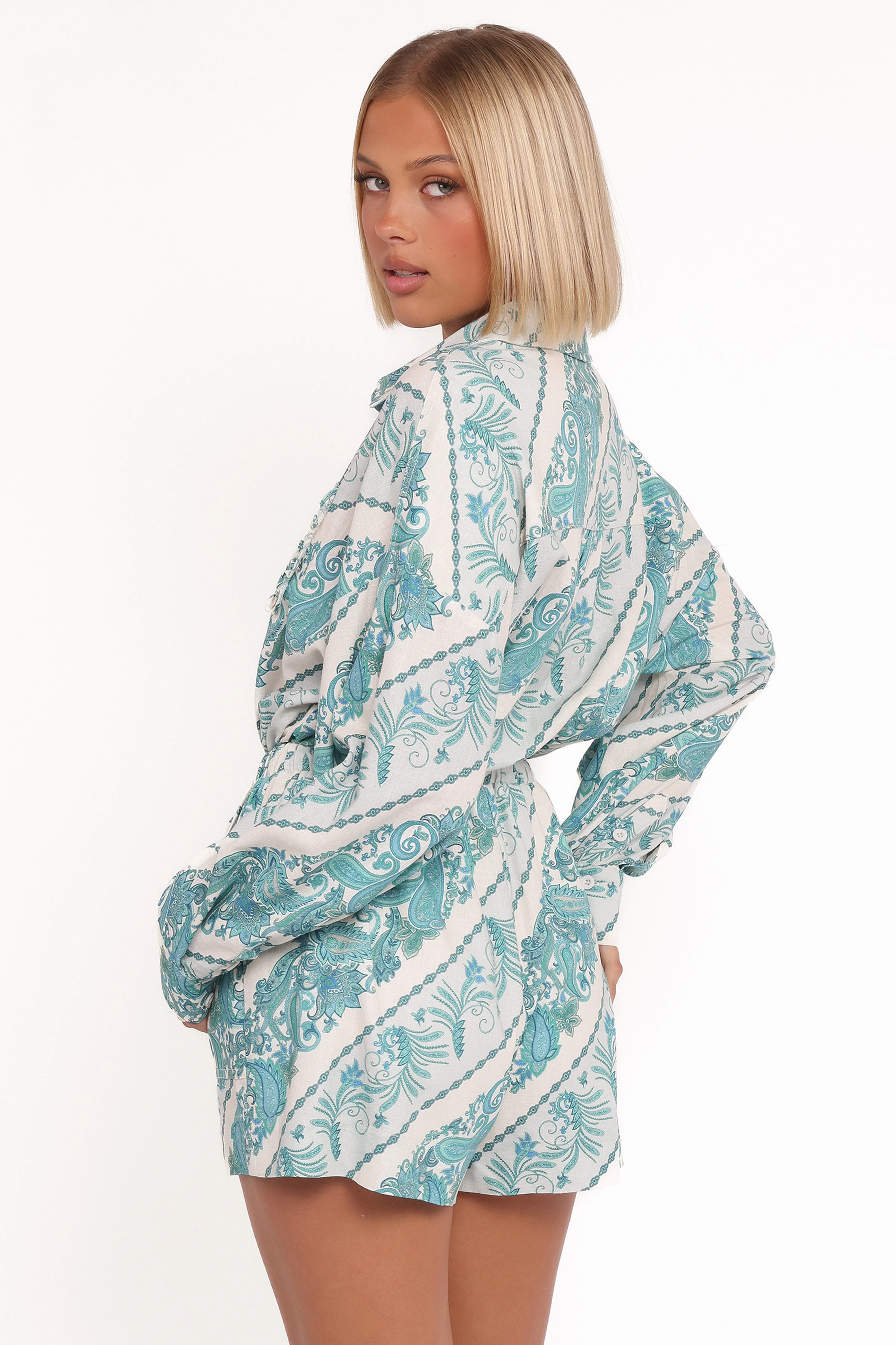 Macy Long Sleeve Playsuit - Aqua Paisley - Image 4