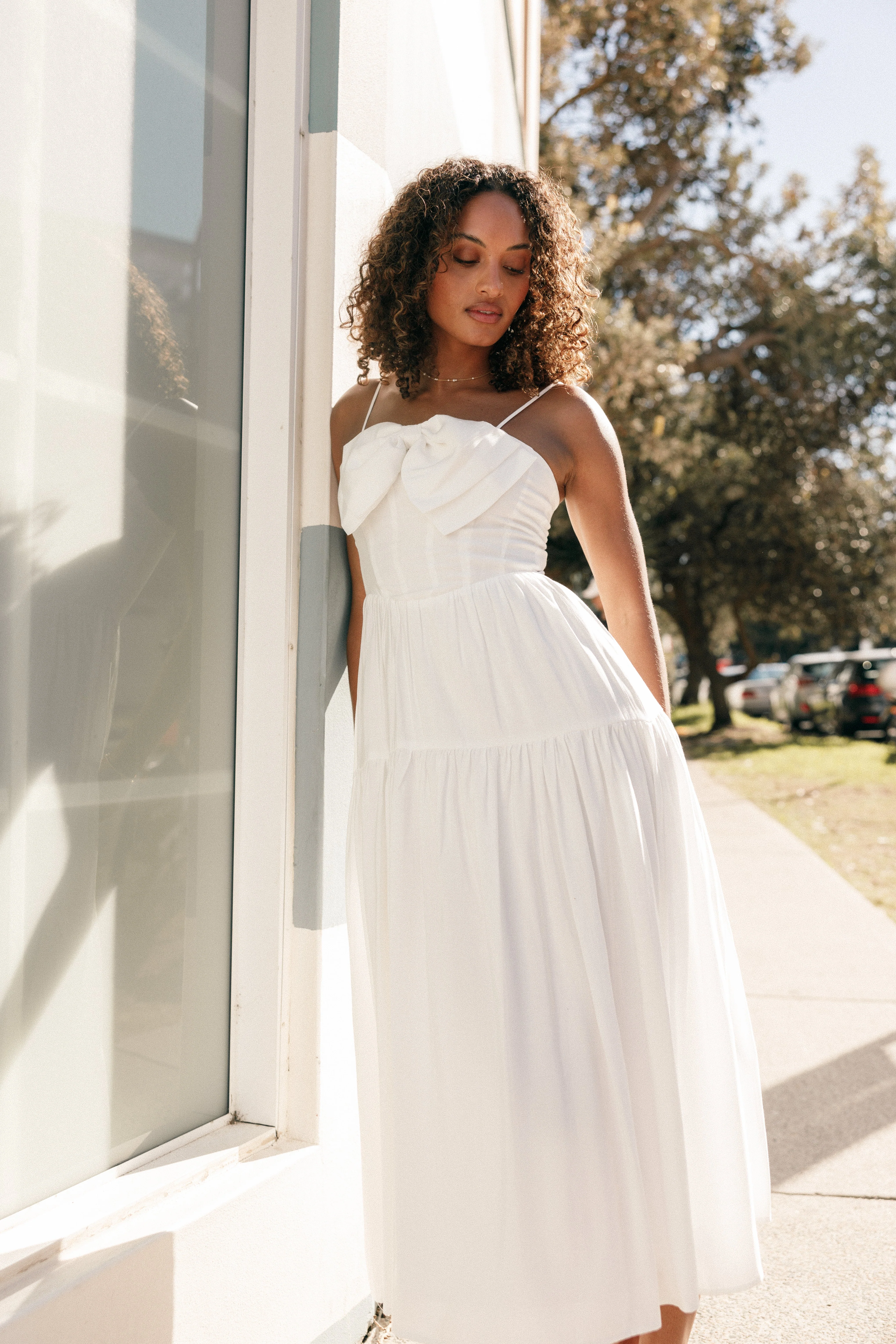Maeve Midi Bow Dress - Ivory - Image 2