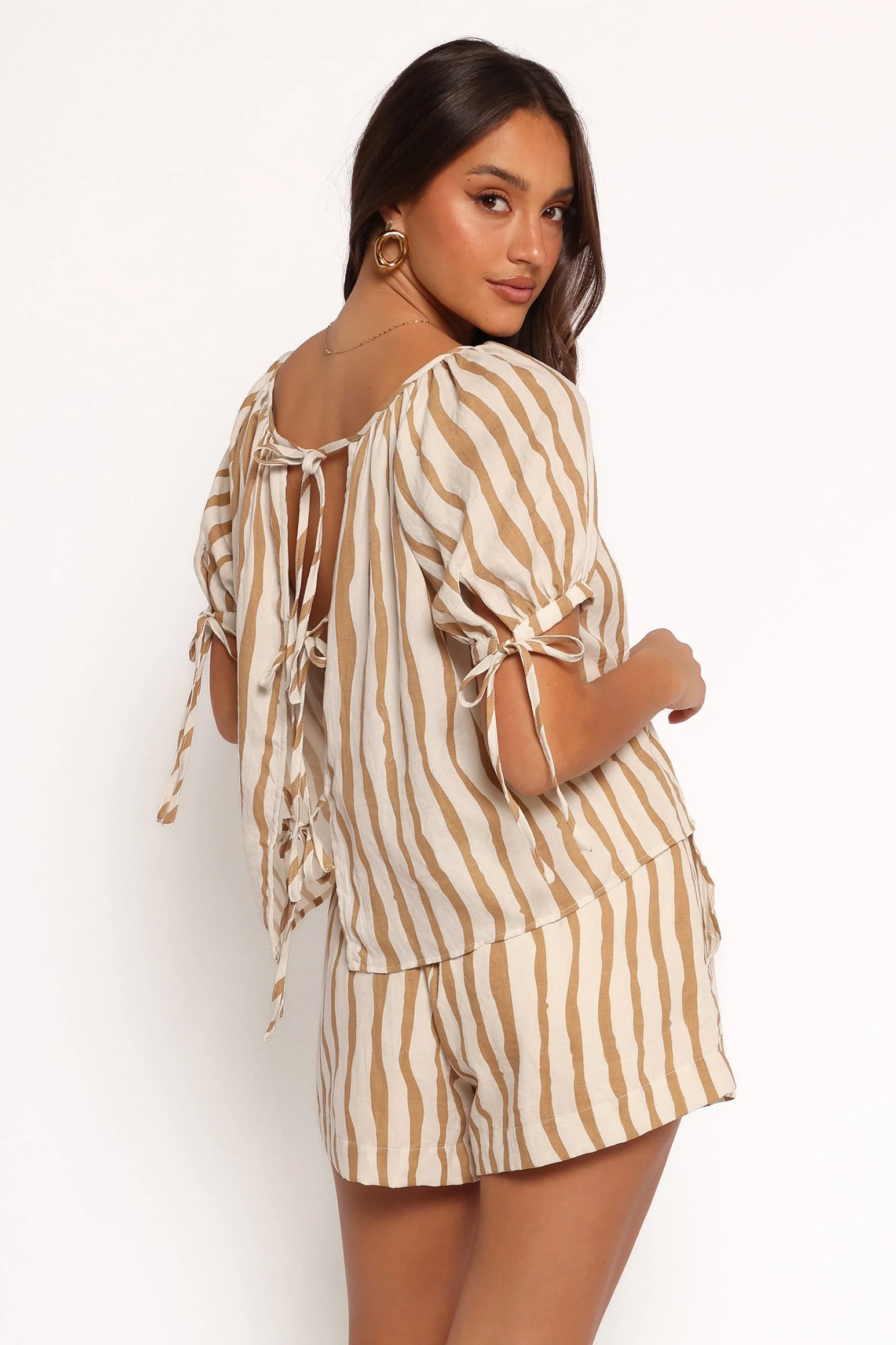 Maggie Two Piece Set - White Tan Stripe - Image 5