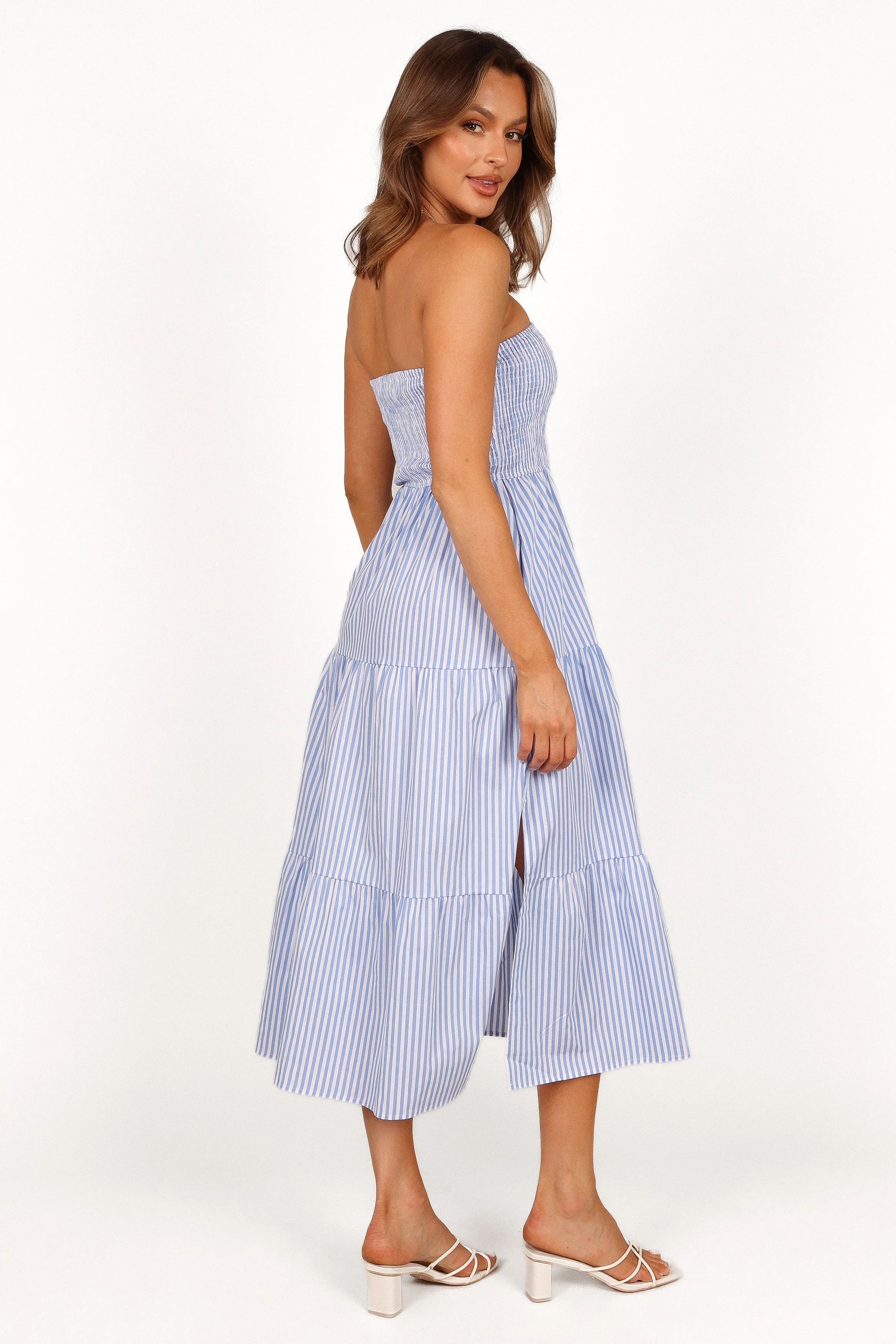 Maisie Strapless Midi Dress - Blue Stripe - Image 5